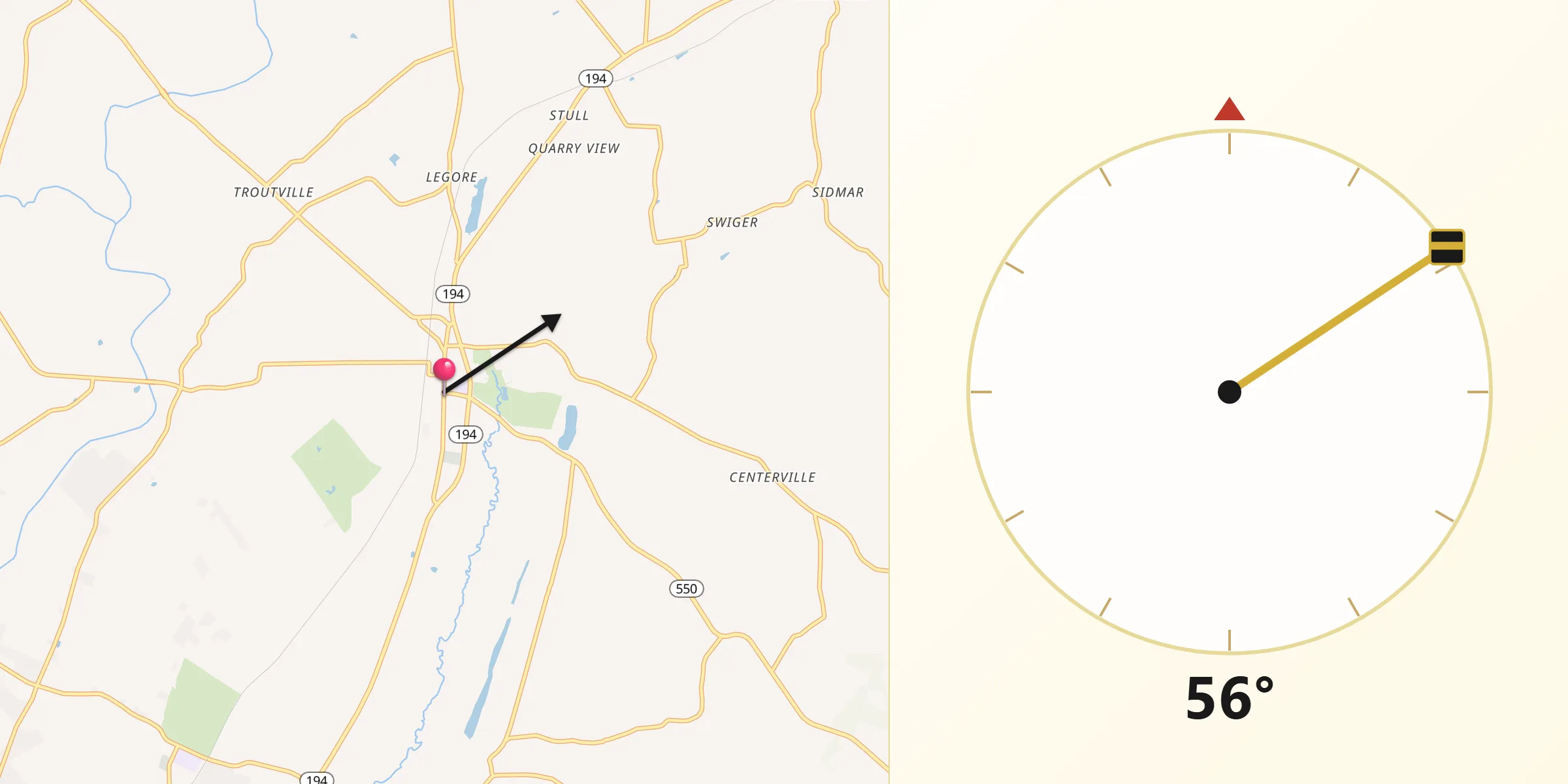 Qibla Direction from Woodsboro