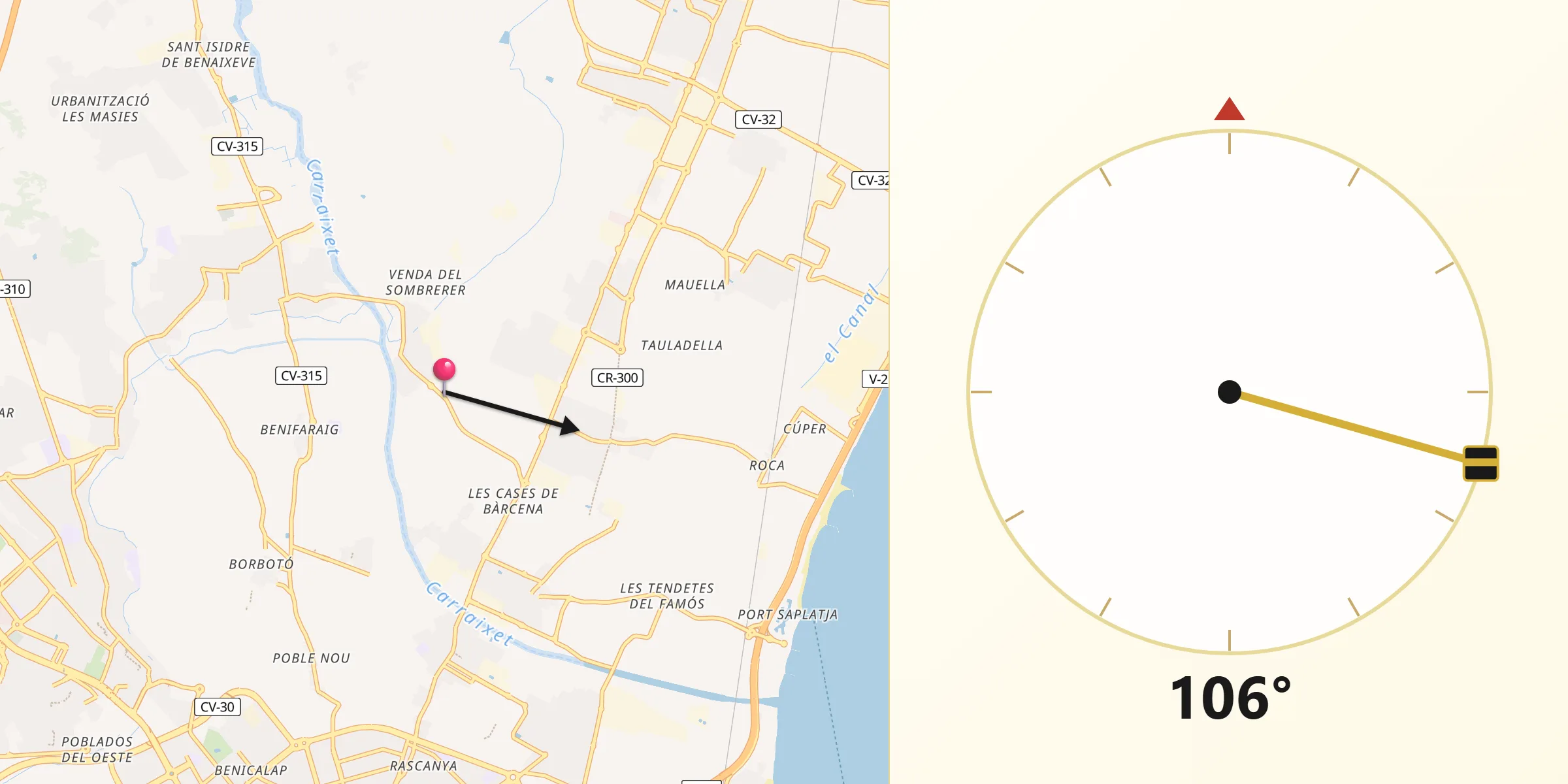 Dirección de la Qibla desde Vinalesa