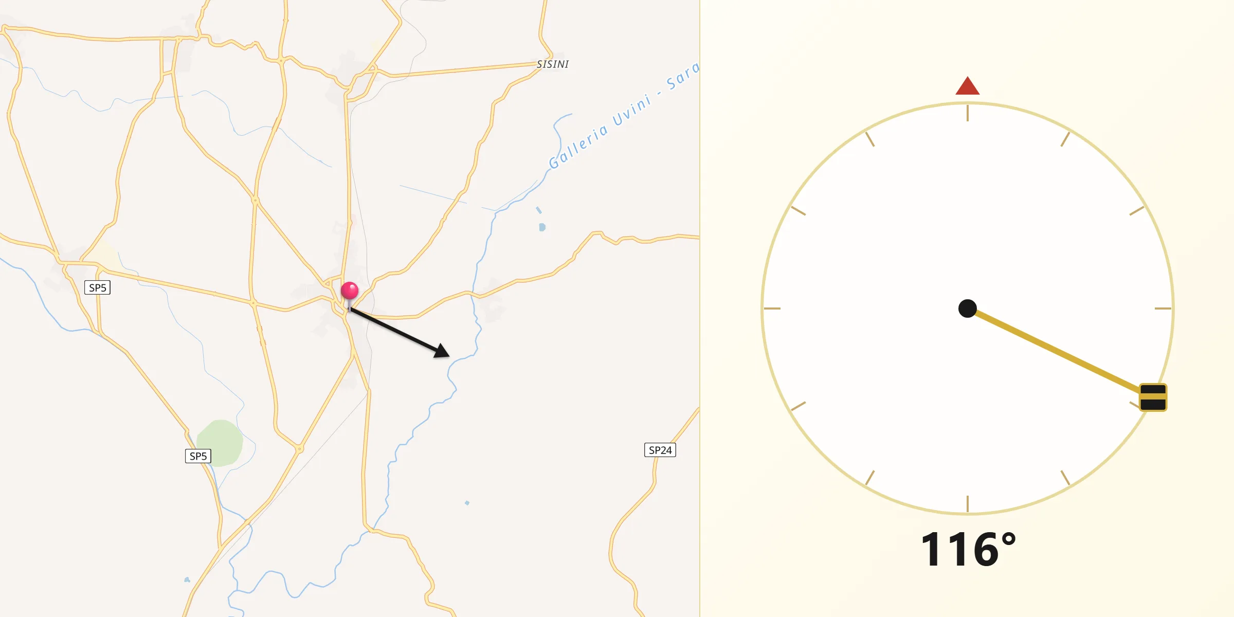 Direzione della Qibla da Senorbì