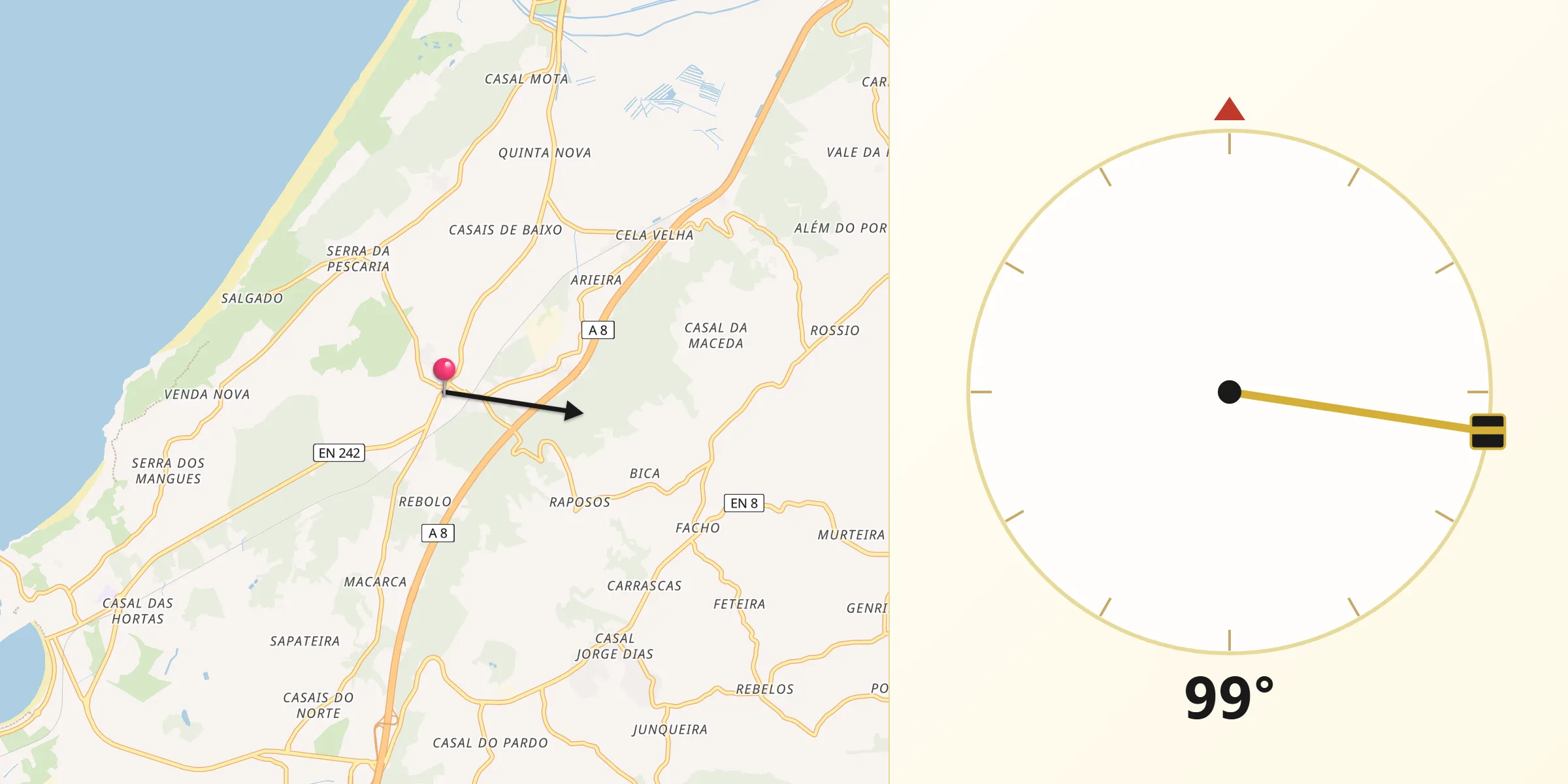 Direção da Qibla a partir de Famalicão
