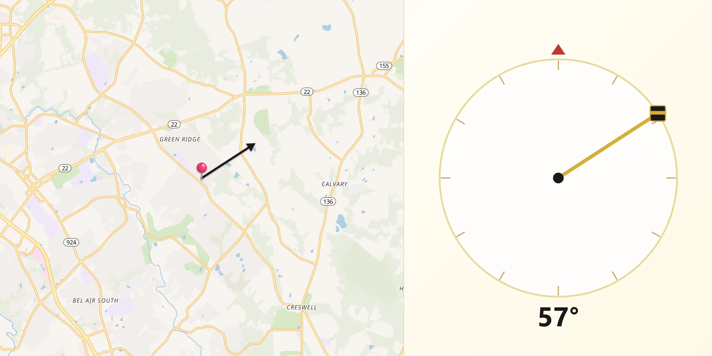 Qibla Direction from Harford