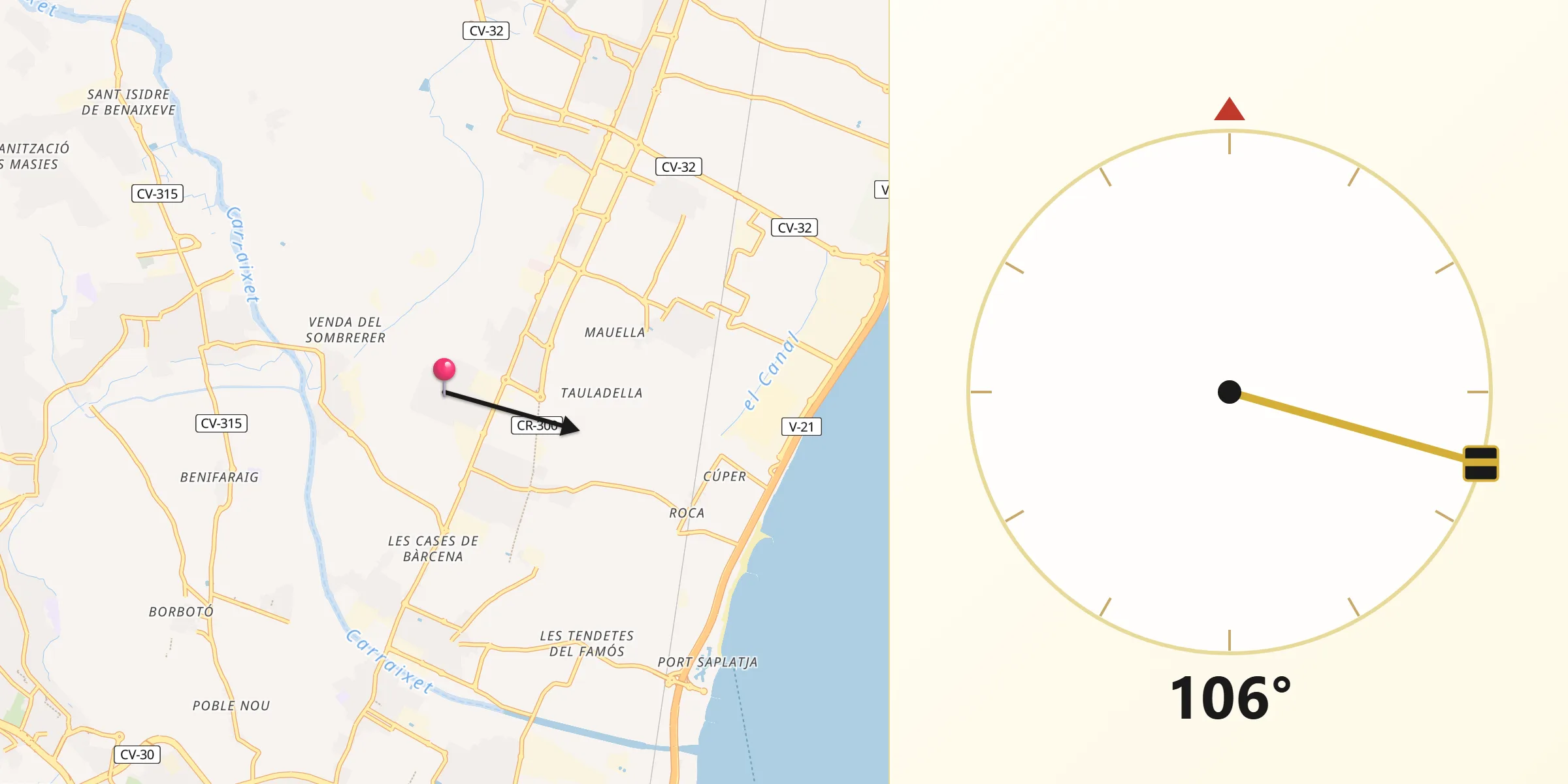 Dirección de la Qibla desde Foios