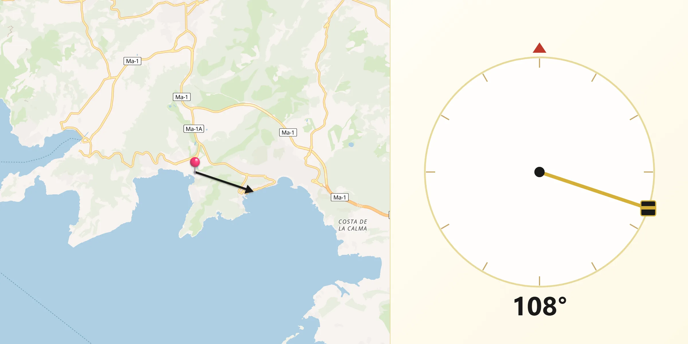 Dirección de la Qibla desde Camp de Mar
