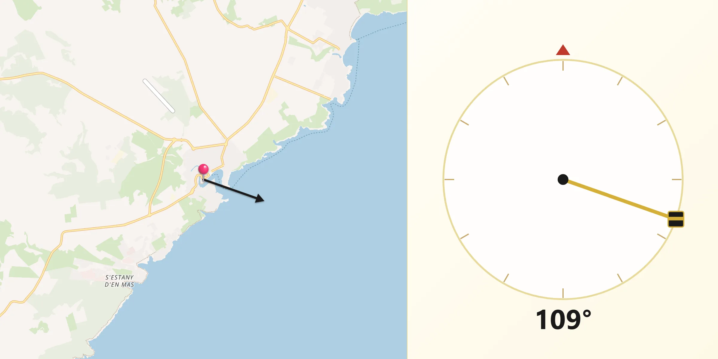 Dirección de la Qibla desde Porto Cristo