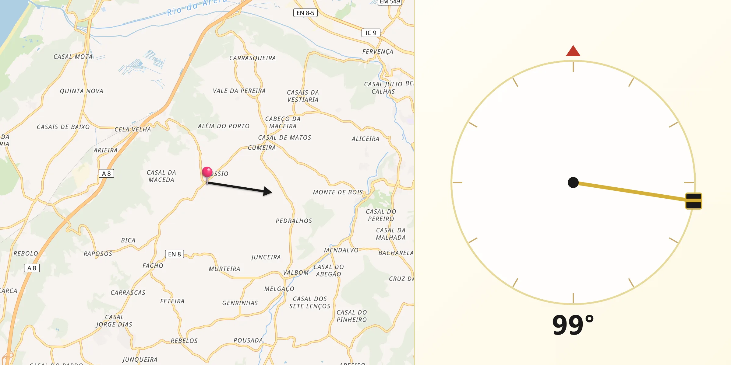Direção da Qibla a partir de Cela
