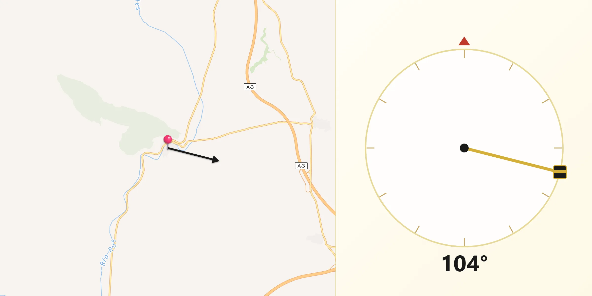 Dirección de la Qibla desde El Cañavate