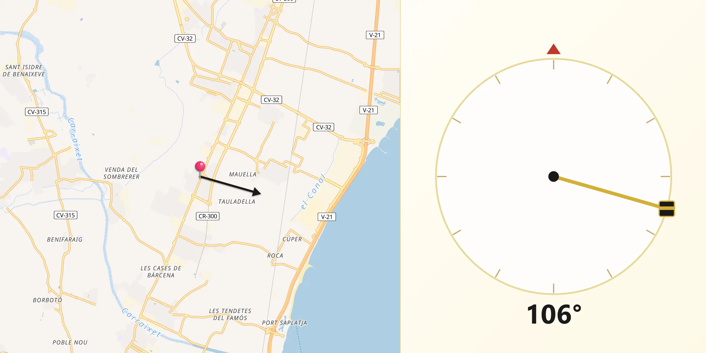 Dirección de la Qibla desde Albalat dels Sorells