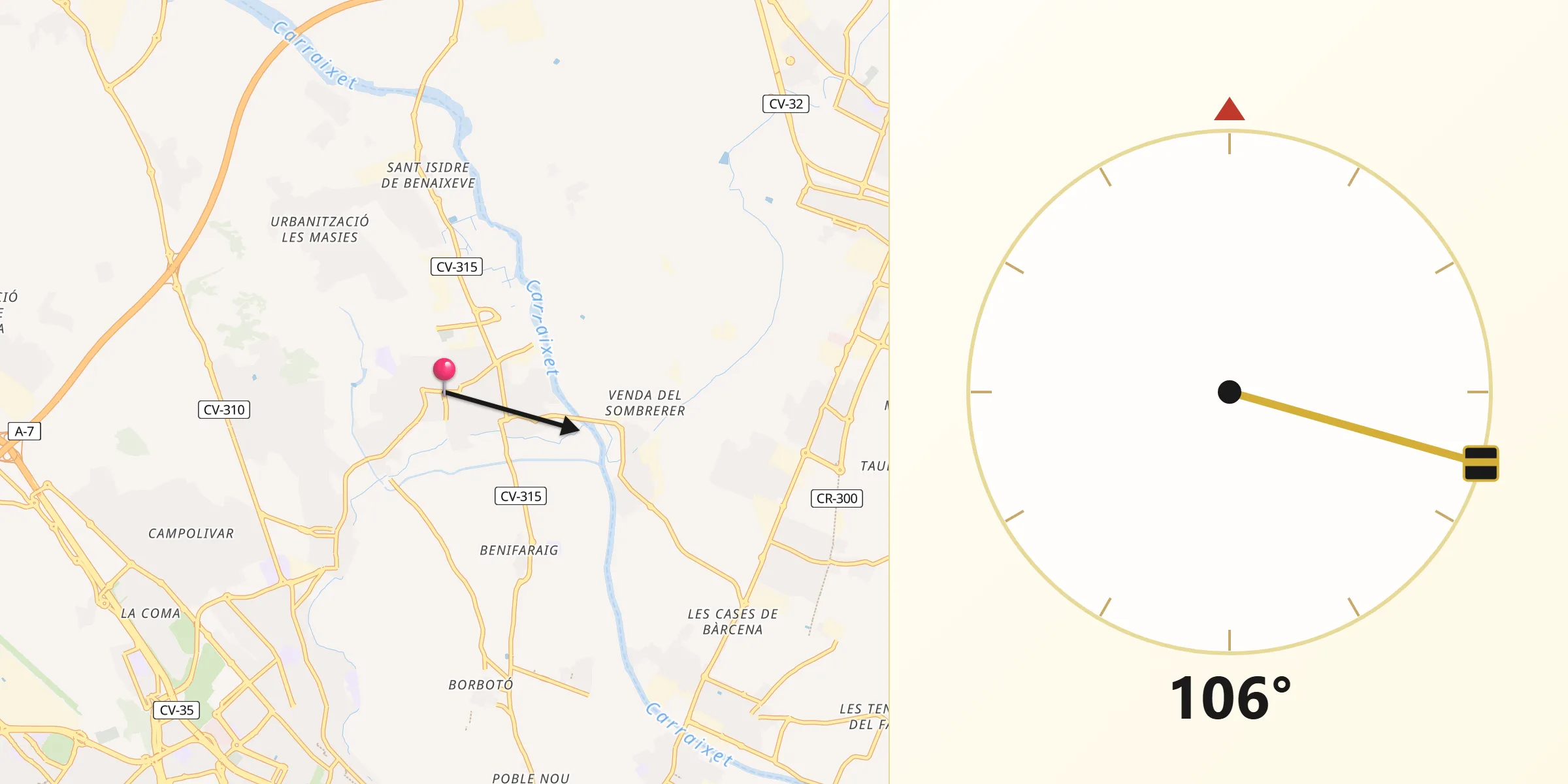 Dirección de la Qibla desde Moncada