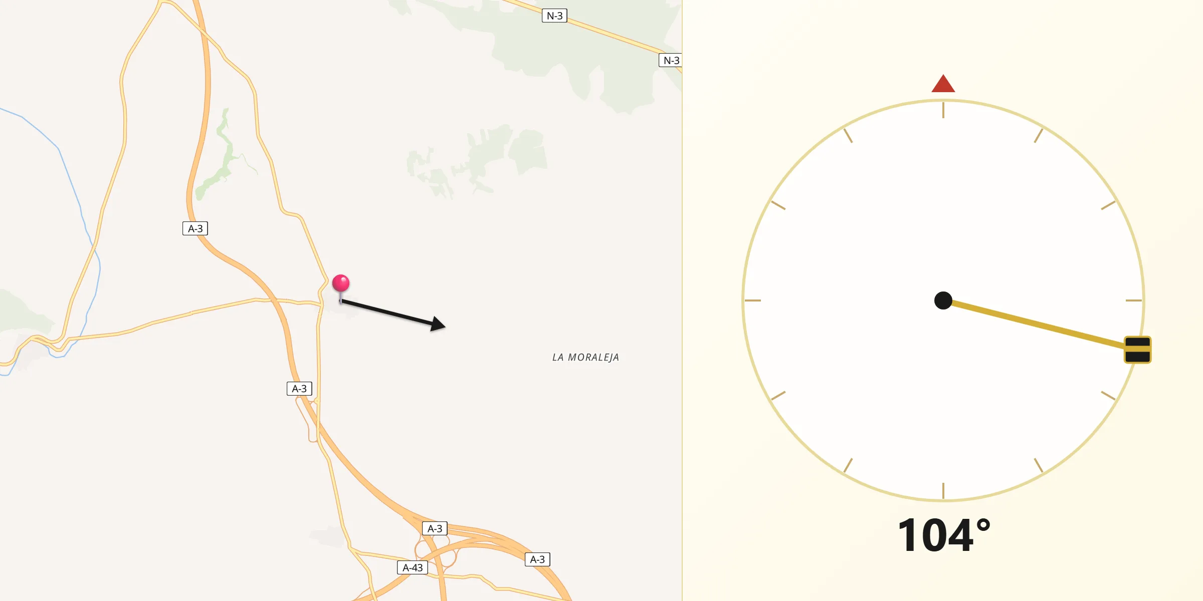Dirección de la Qibla desde Cañada Juncosa