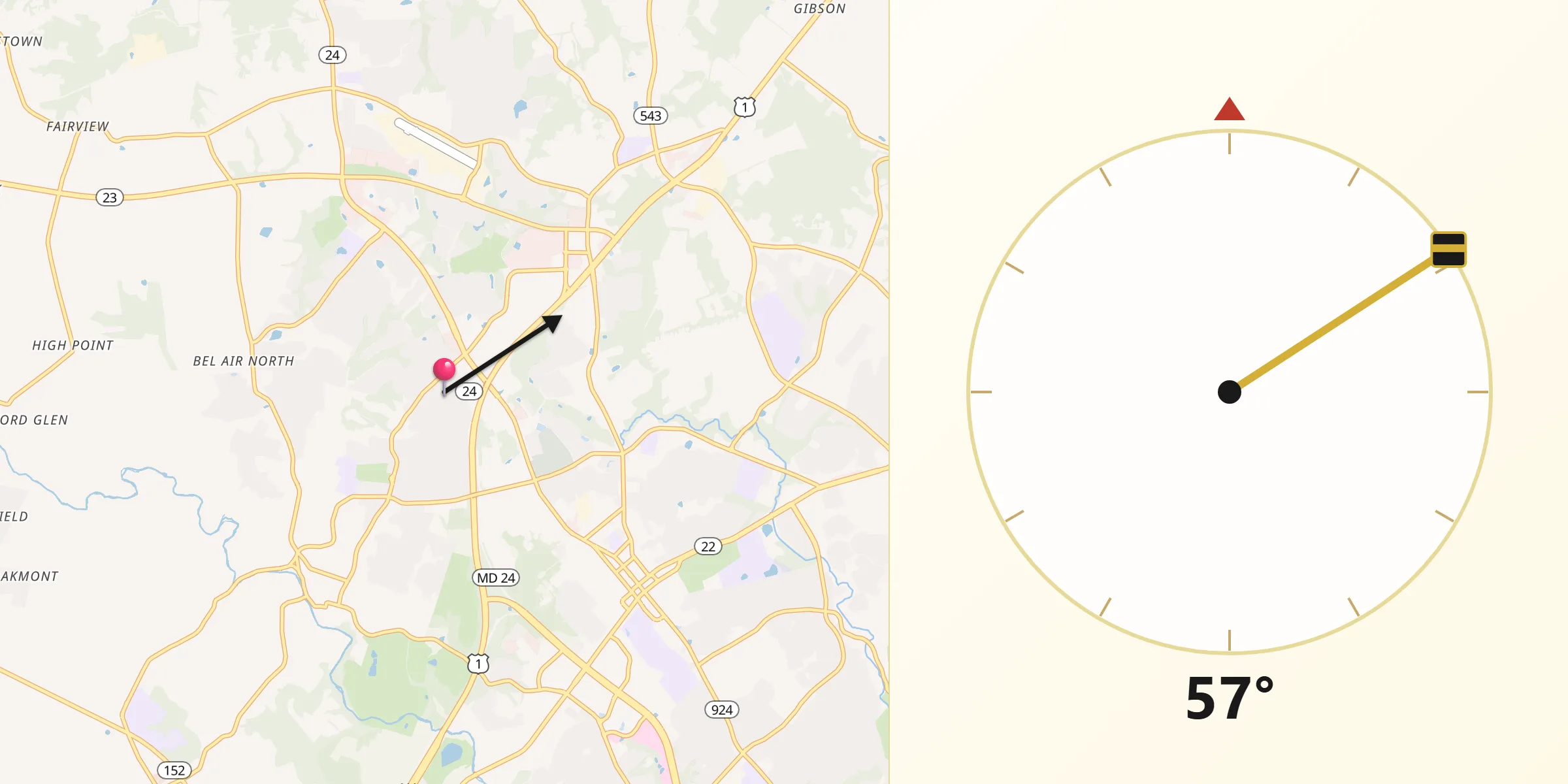 Qibla Direction from Bel Air North