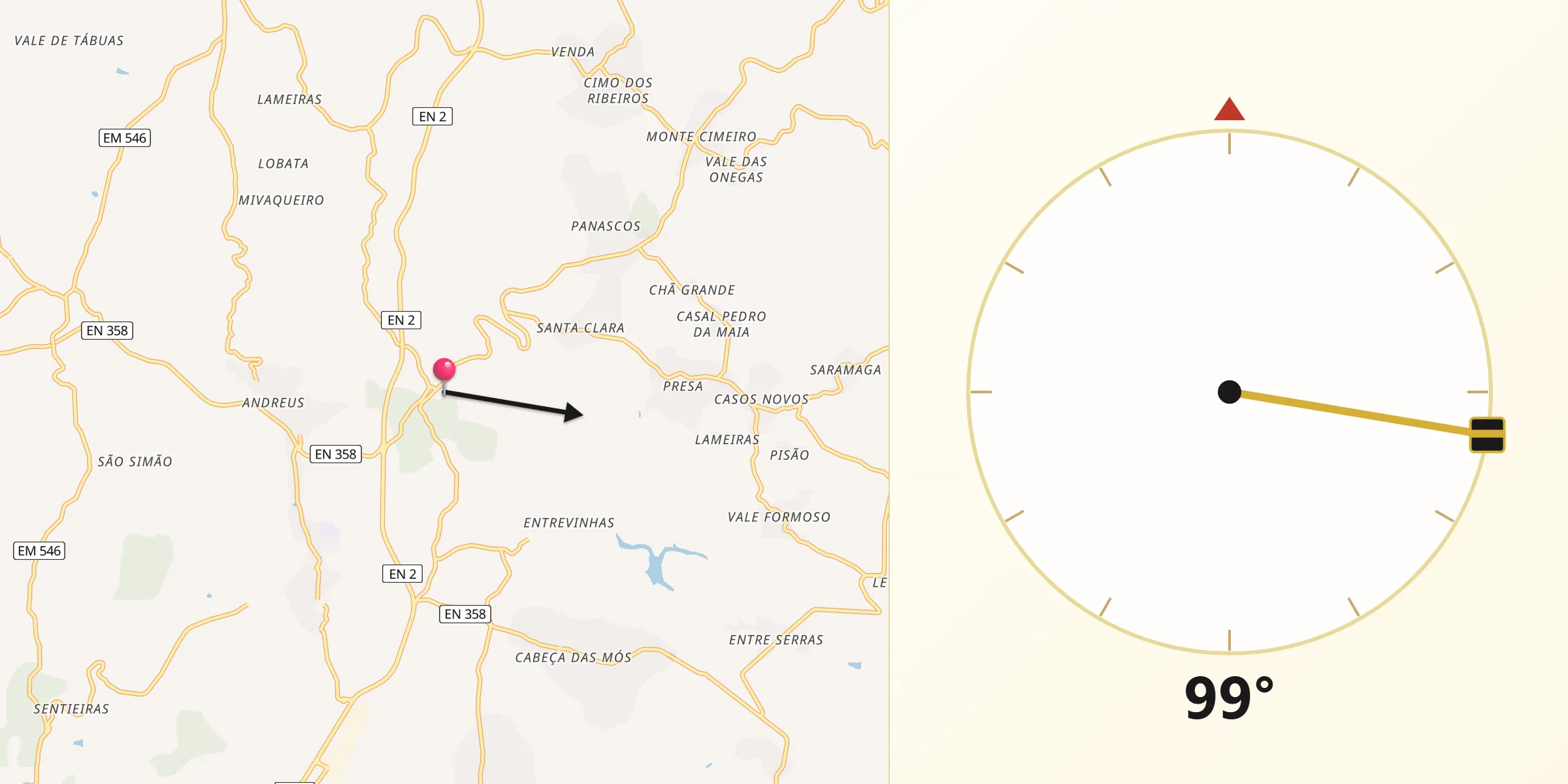 Direção da Qibla a partir de Sardoal