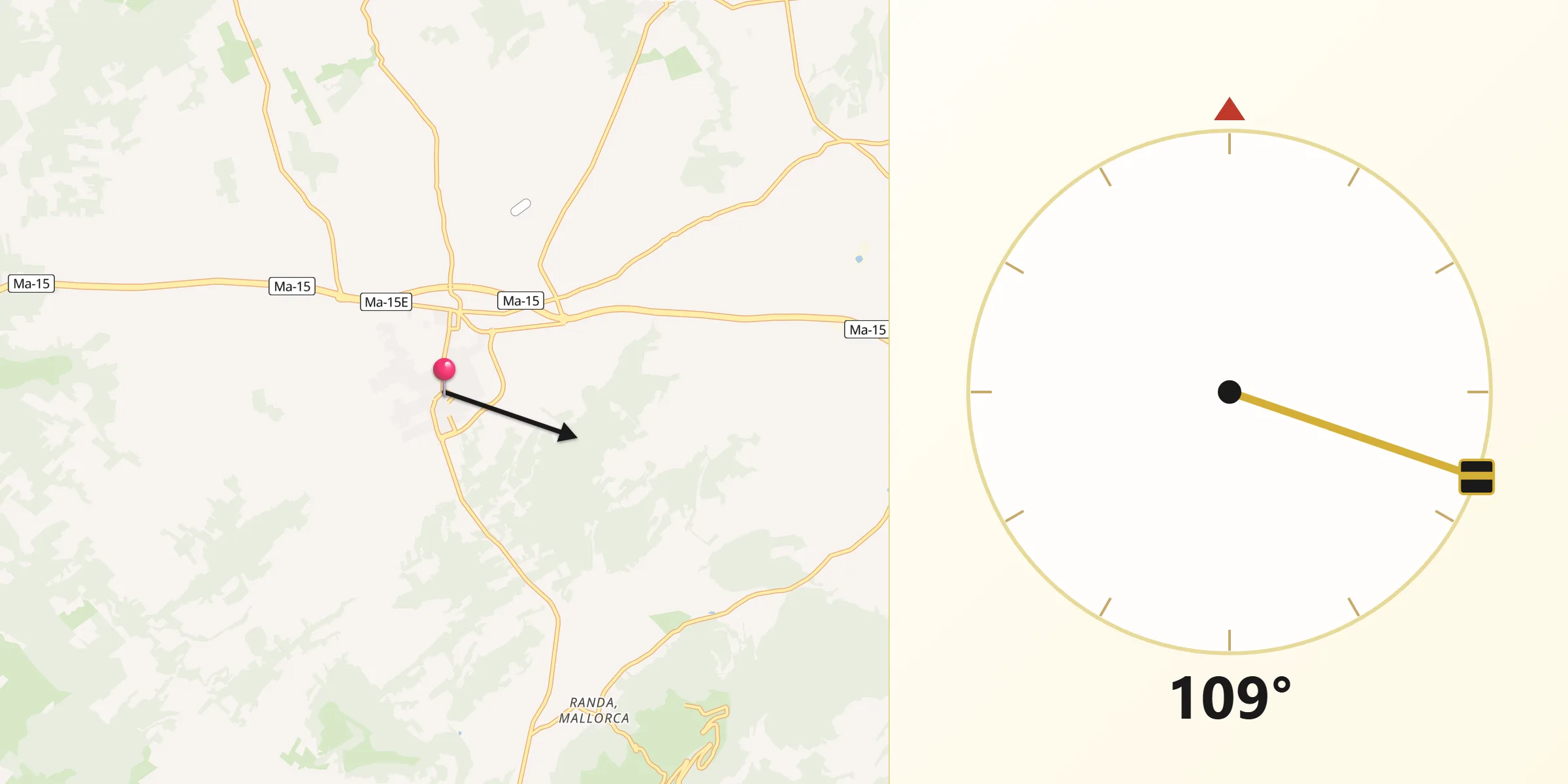 Dirección de la Qibla desde Algaida