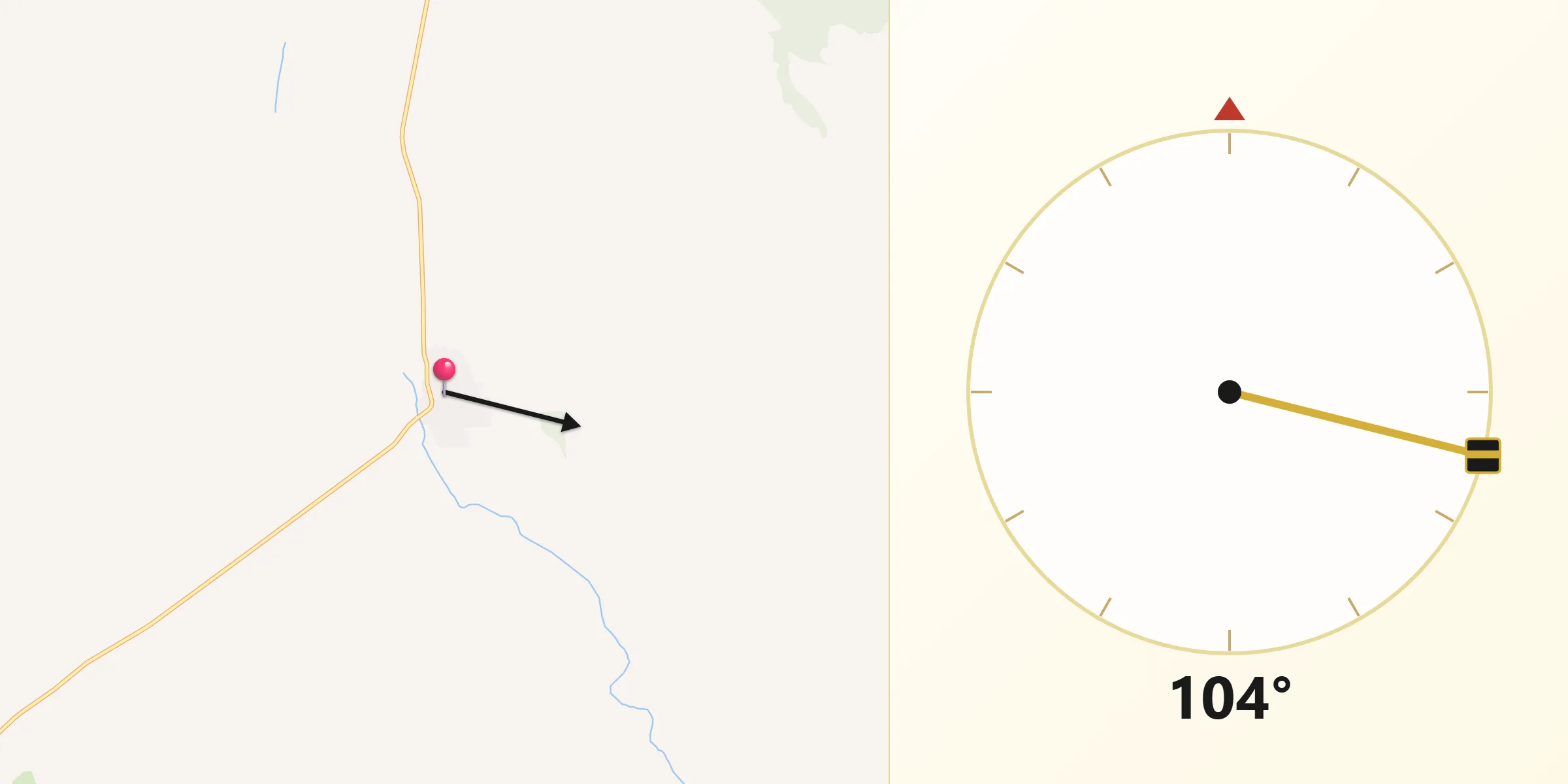 Dirección de la Qibla desde Santa María del Campo Rus
