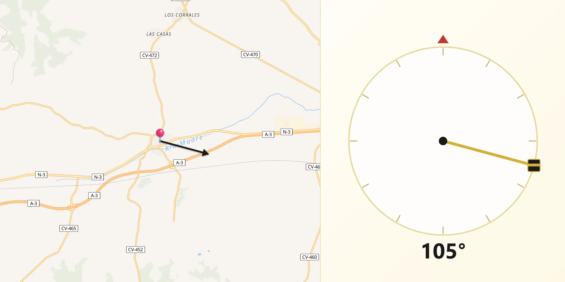 Dirección de la Qibla desde Caudete de las Fuentes