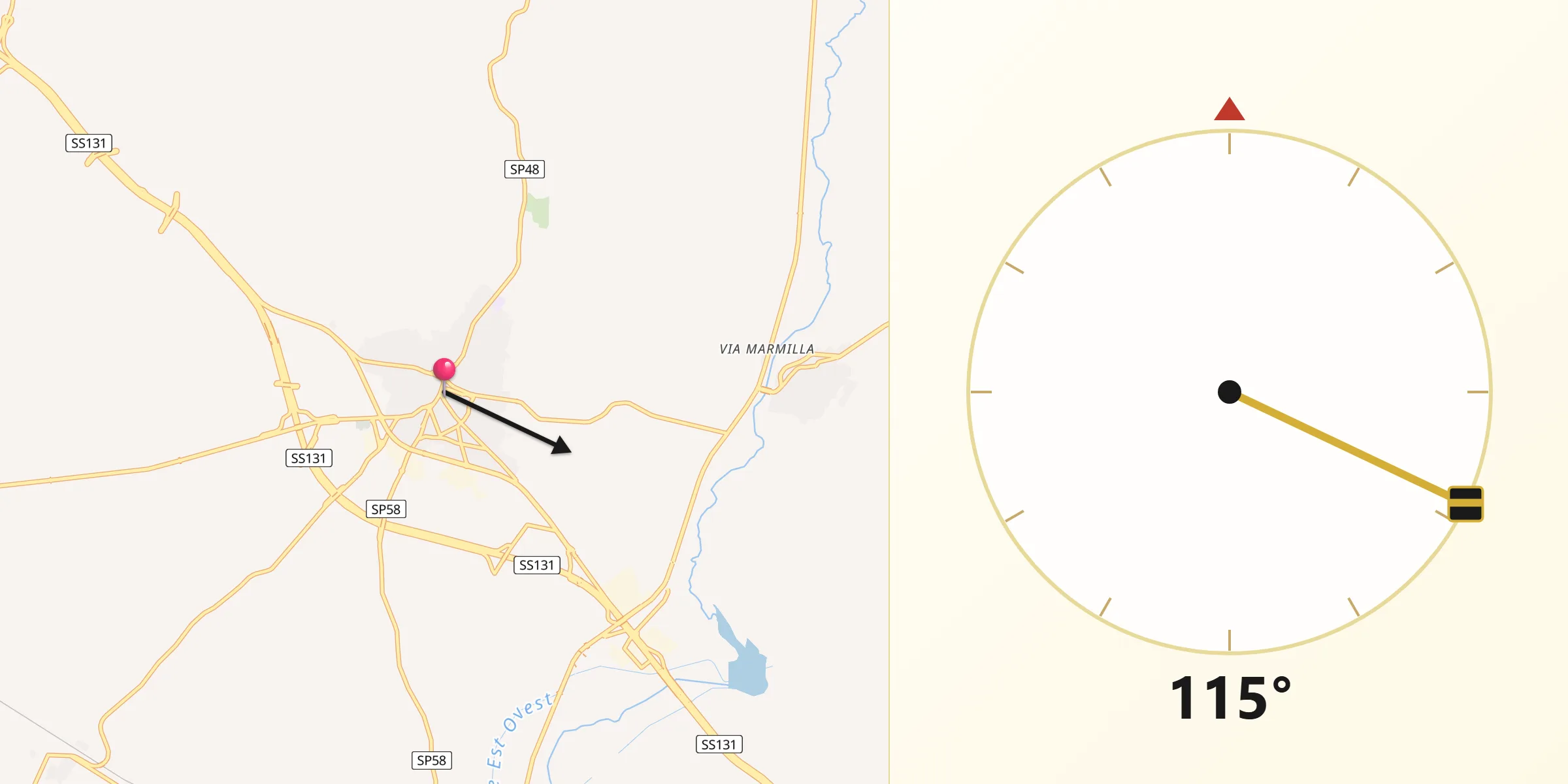 Direzione della Qibla da Sanluri