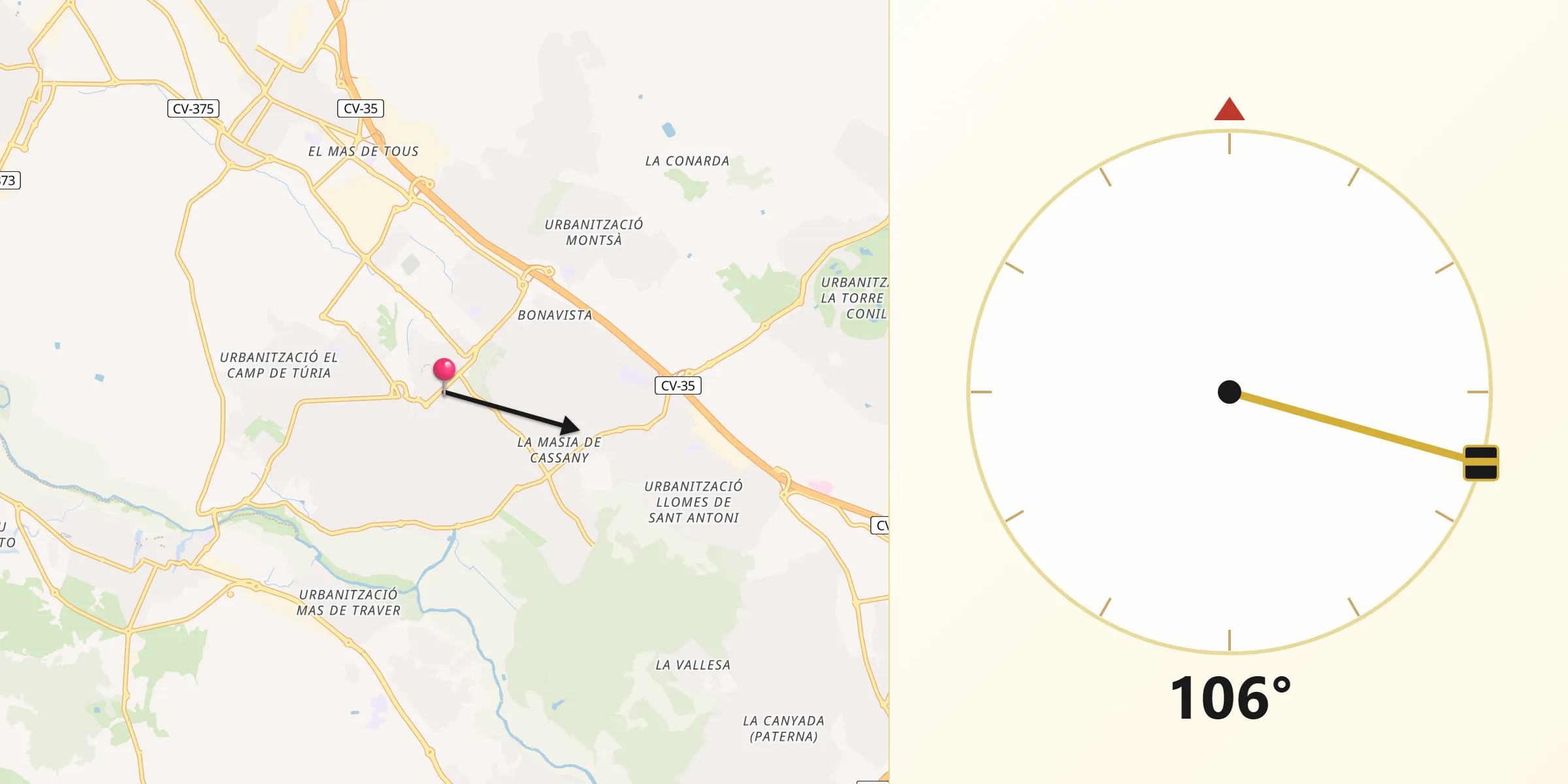 Dirección de la Qibla desde Eliana l