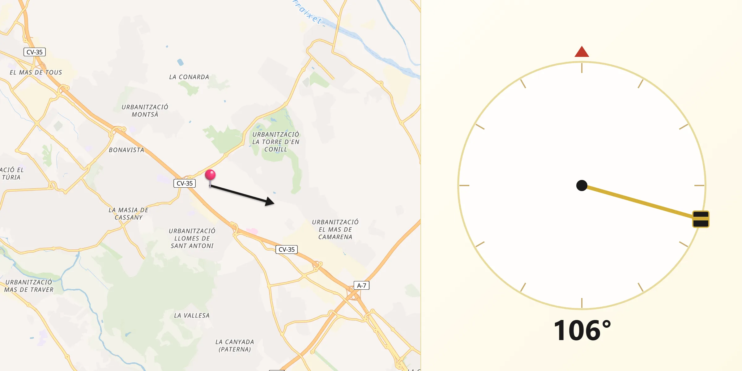Dirección de la Qibla desde San Antonio de Benagéber