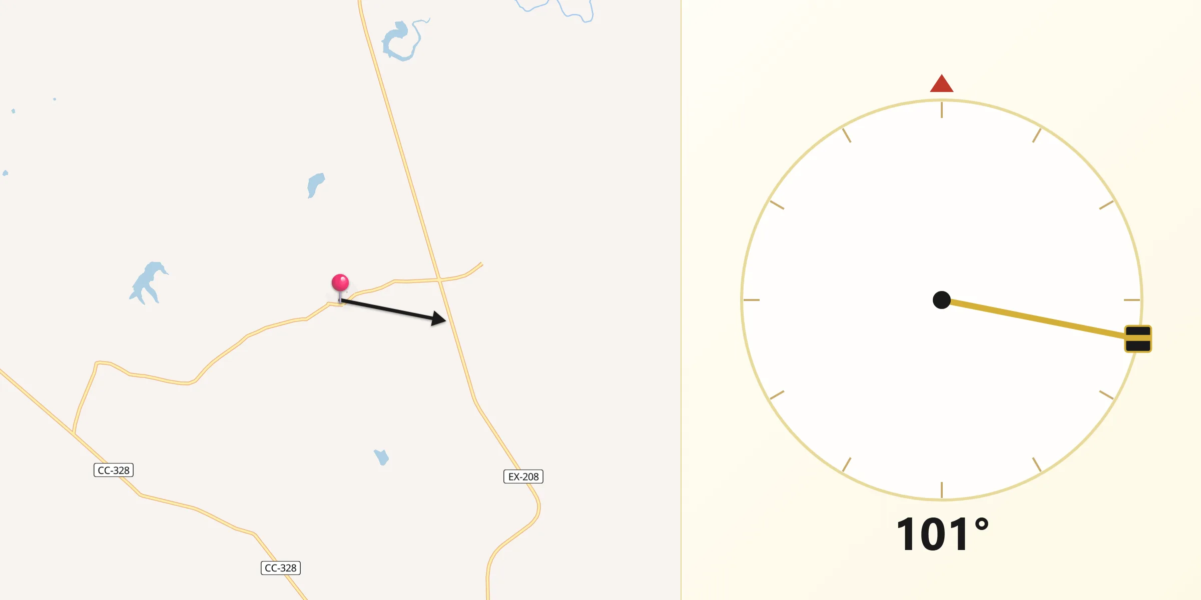 Dirección de la Qibla desde La Aldea del Obispo