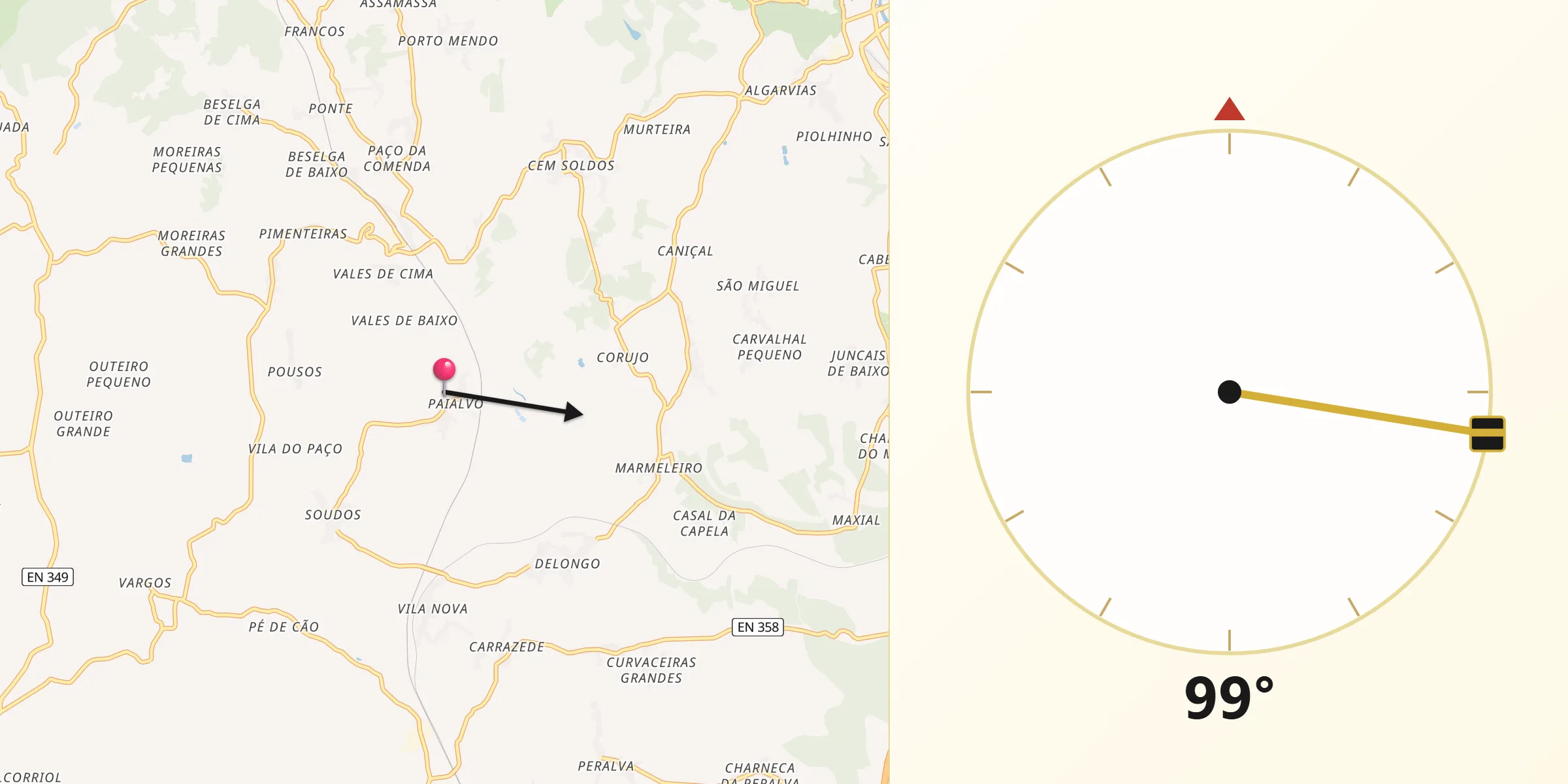 Direção da Qibla a partir de Paialvo