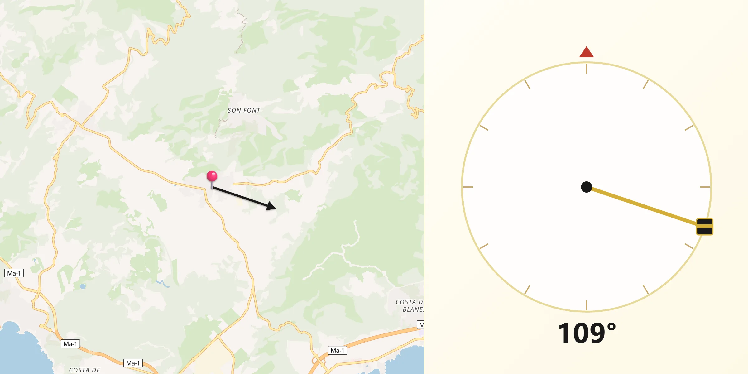 Dirección de la Qibla desde Calvià