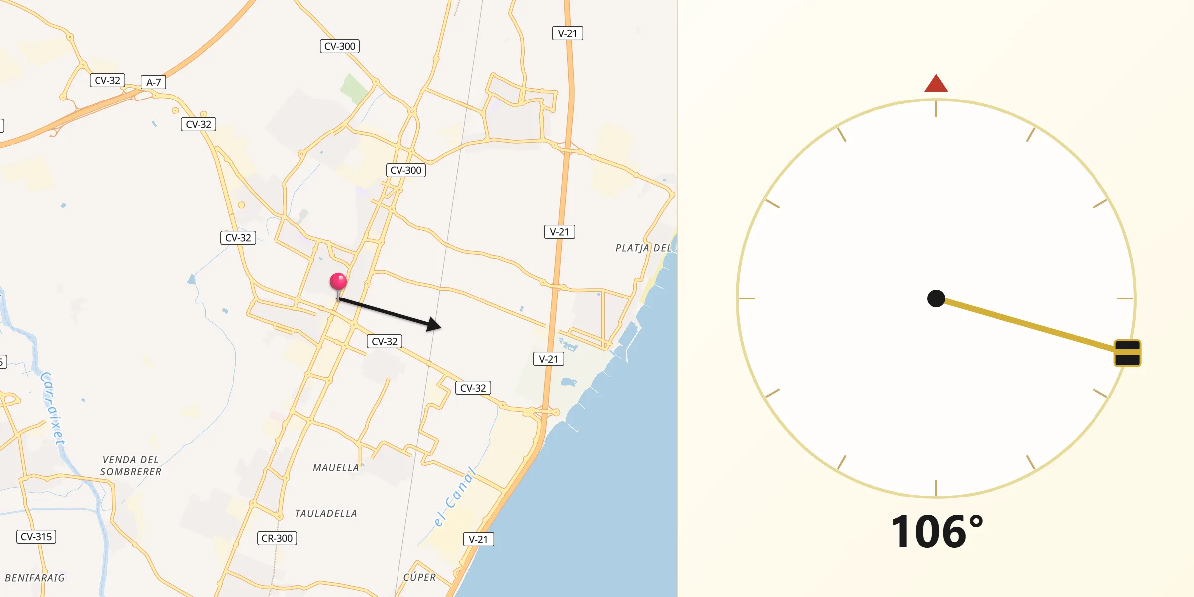 Dirección de la Qibla desde Massamagrell