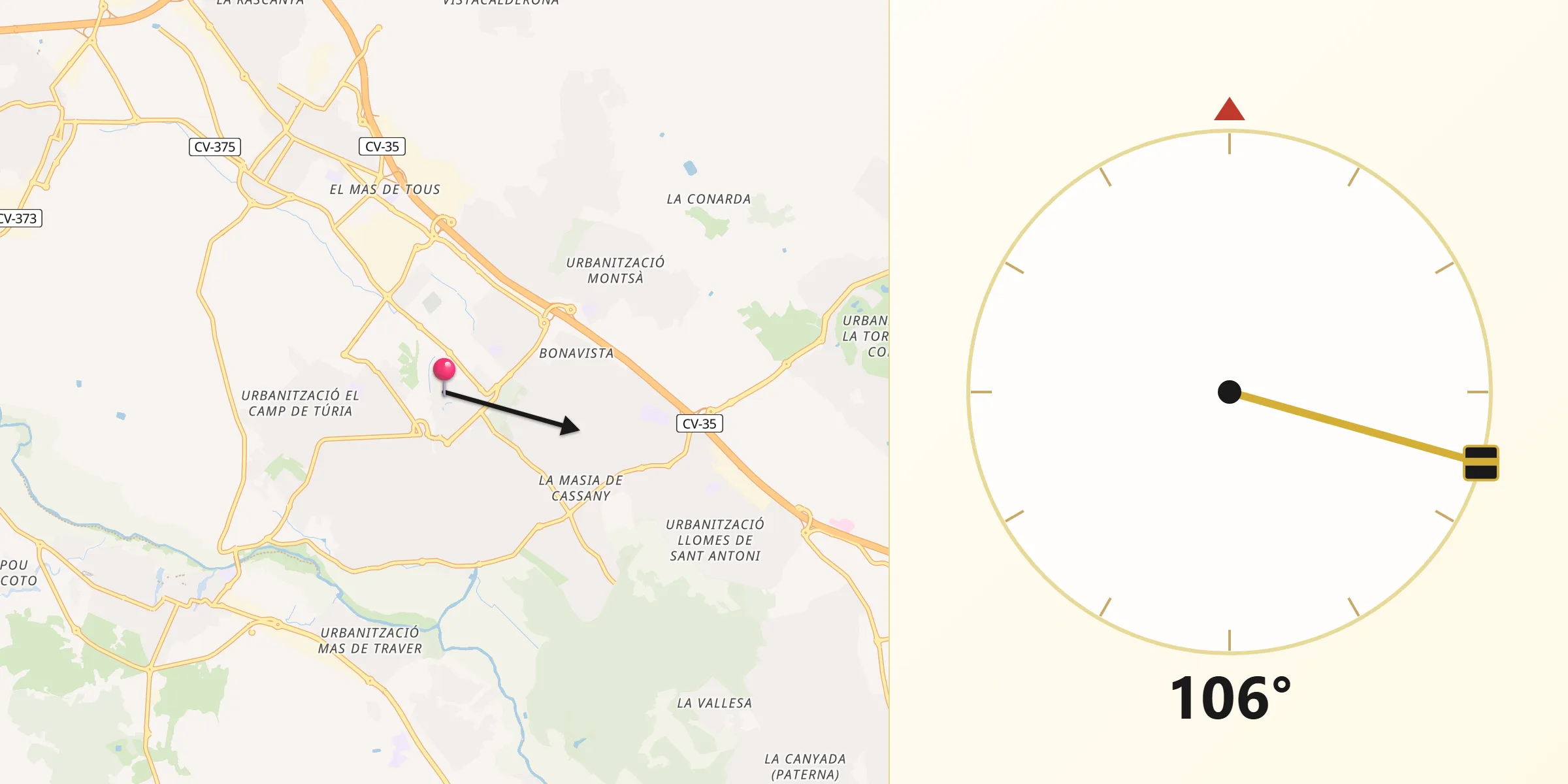 Dirección de la Qibla desde La Eliana