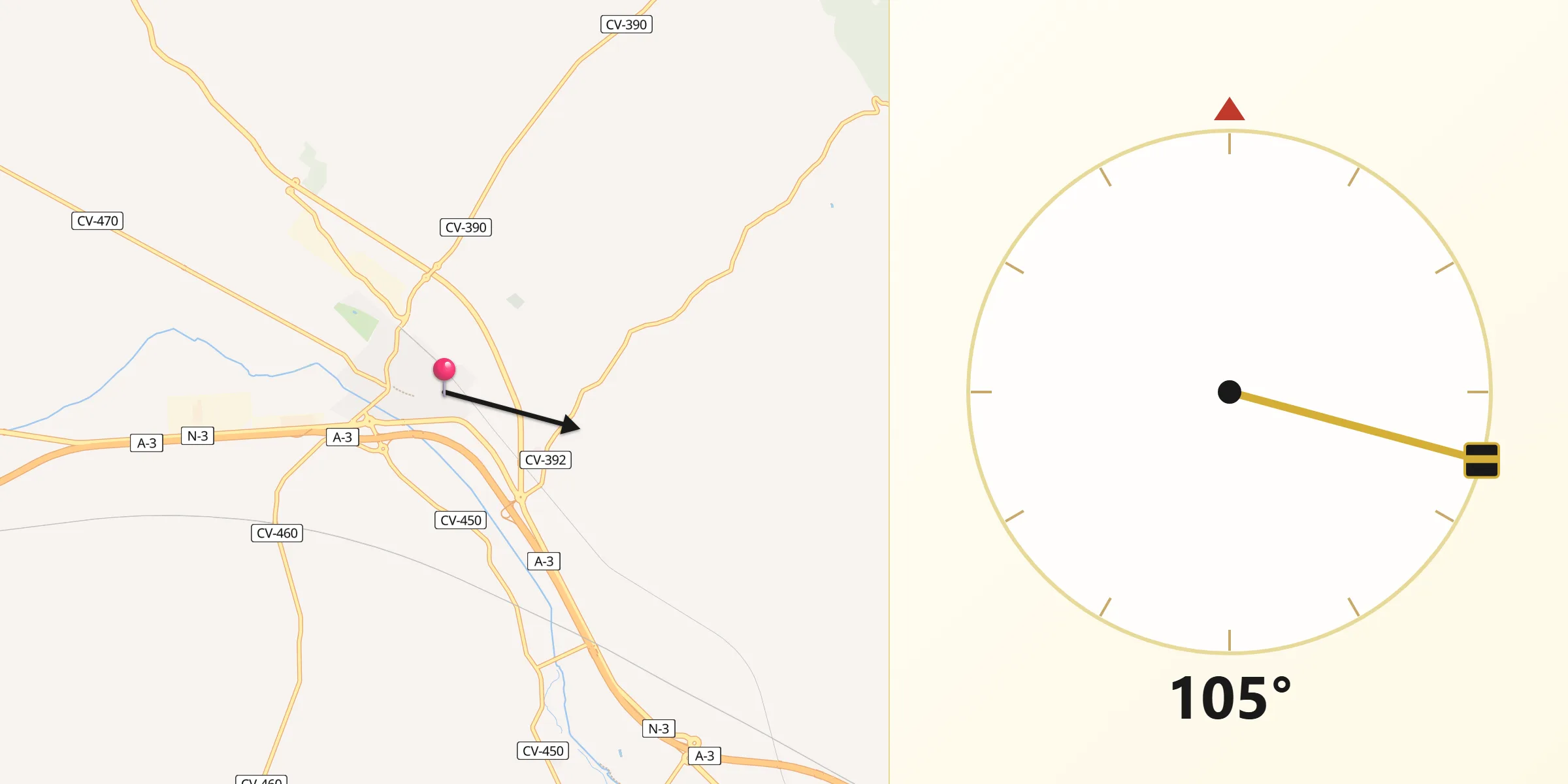 Dirección de la Qibla desde Utiel