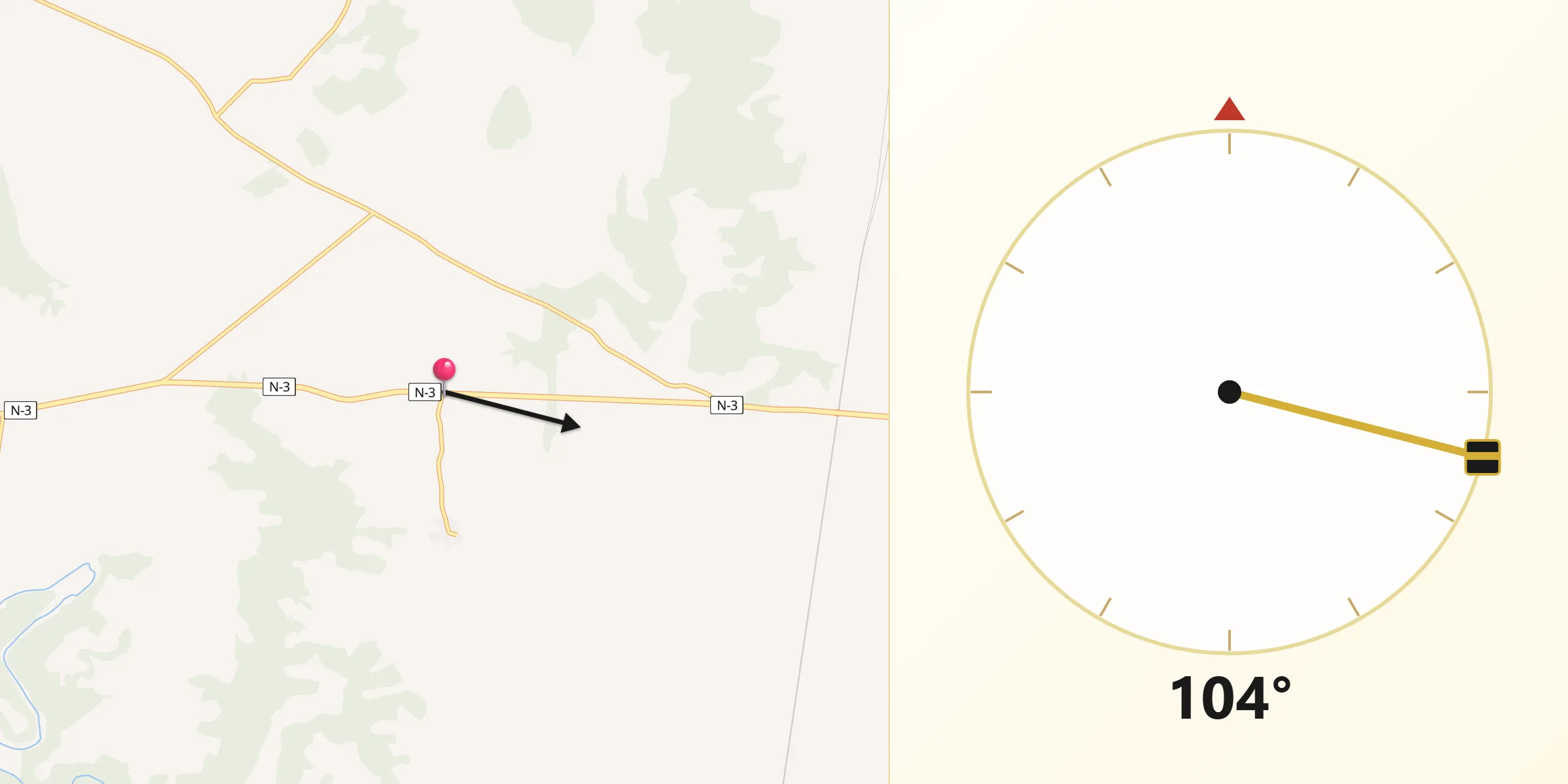 Dirección de la Qibla desde Valhermoso de la Fuente