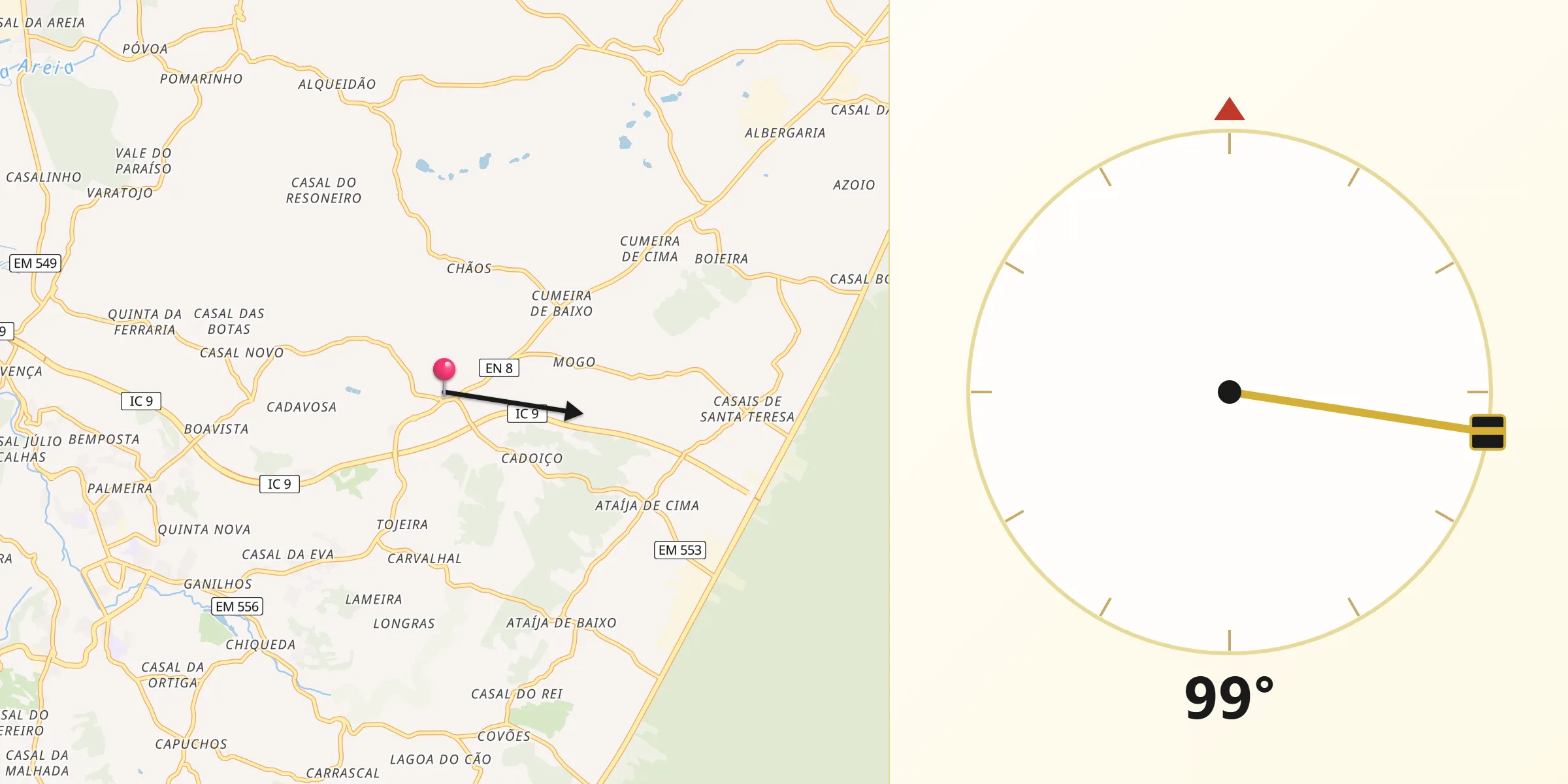 Direção da Qibla a partir de Aljubarrota