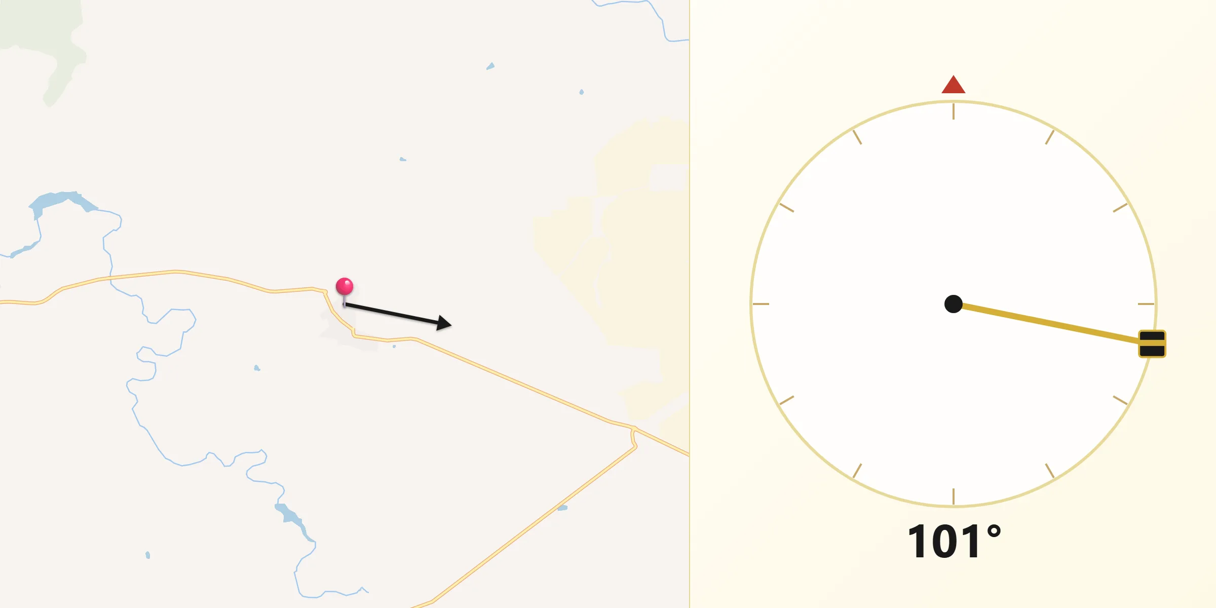 Dirección de la Qibla desde Torrecillas de la Tiesa