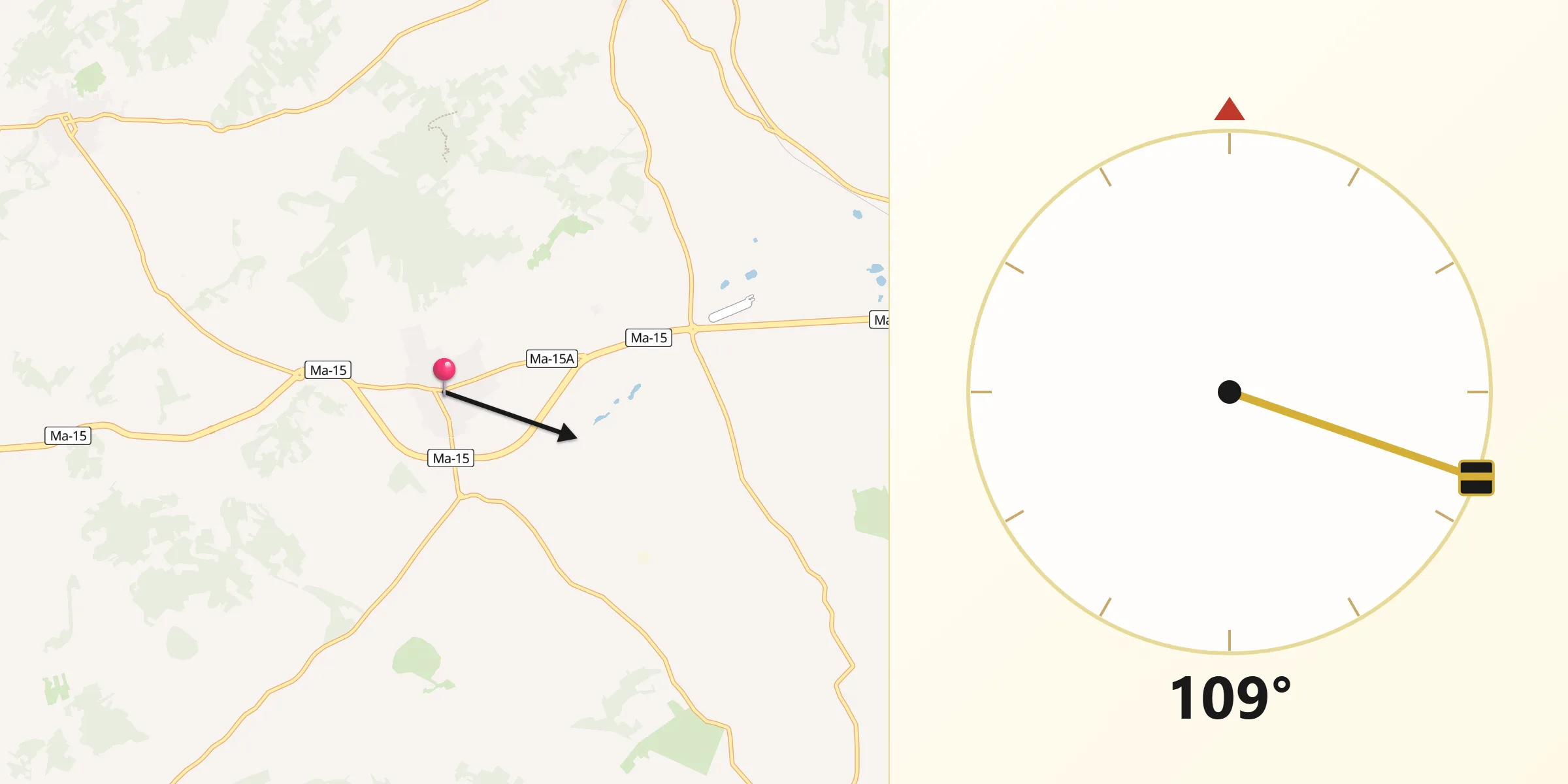 Dirección de la Qibla desde Vilafranca de Bonany