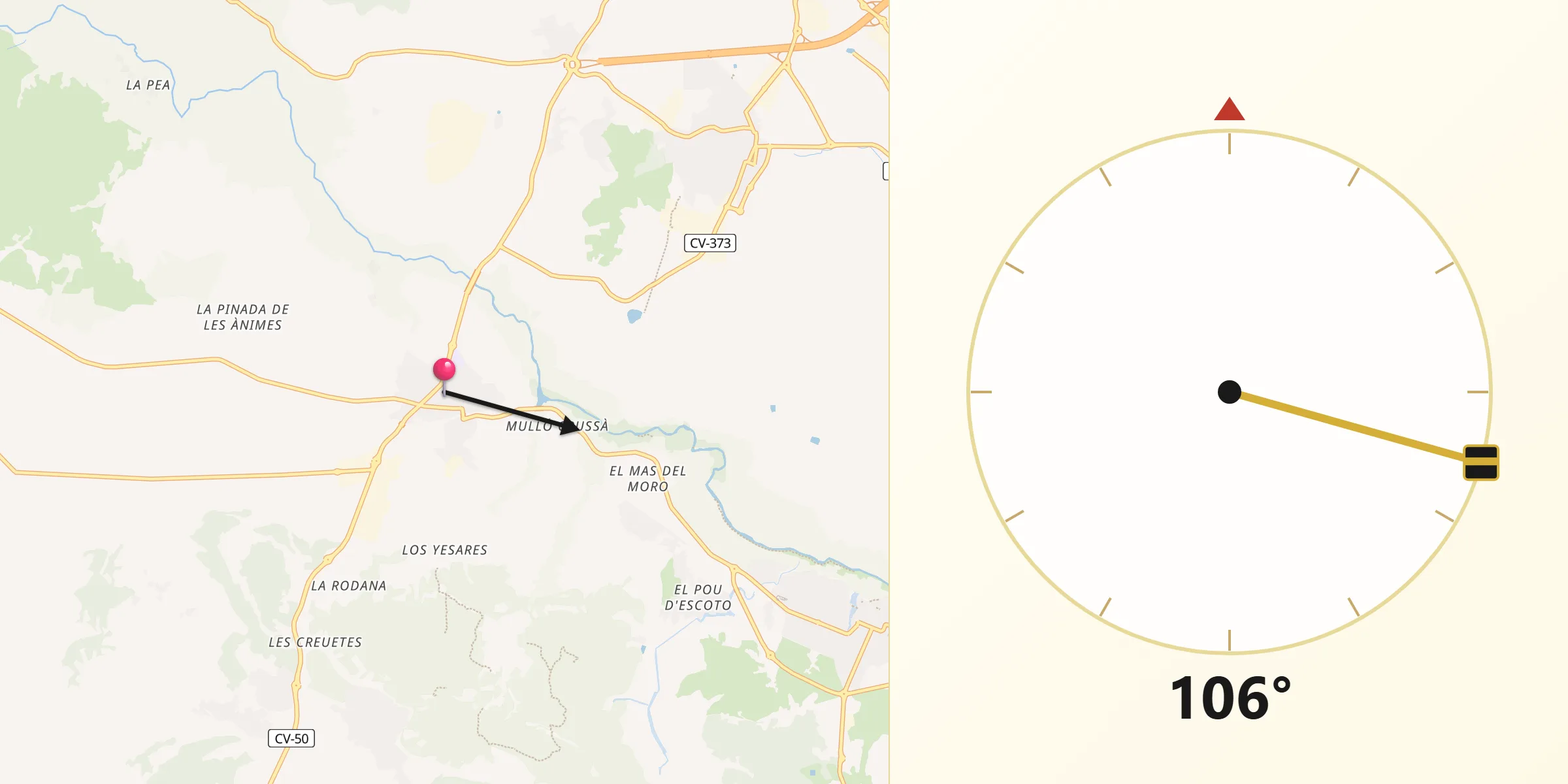 Dirección de la Qibla desde Vilamarxant