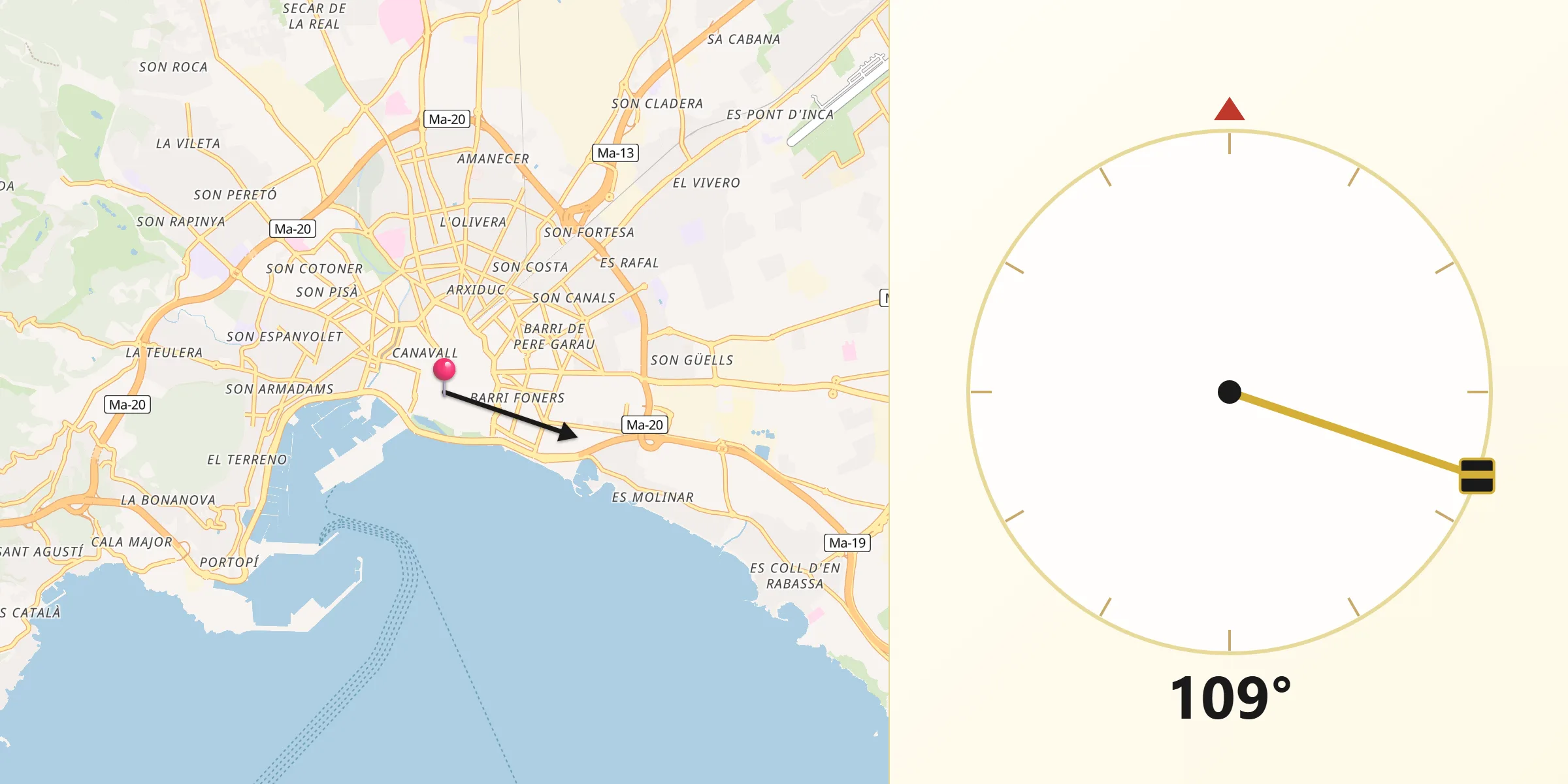 Qibla Direction from Palma de Mallorca