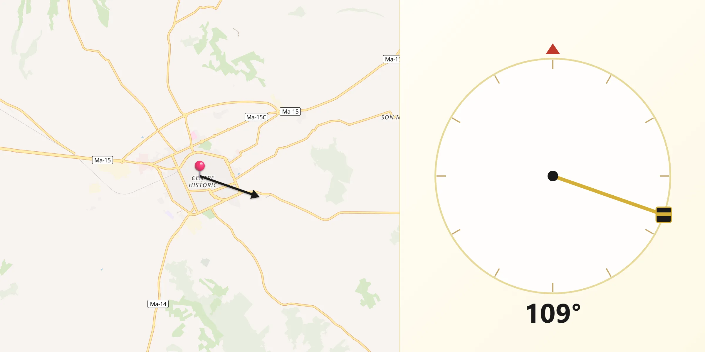 Dirección de la Qibla desde Manacor