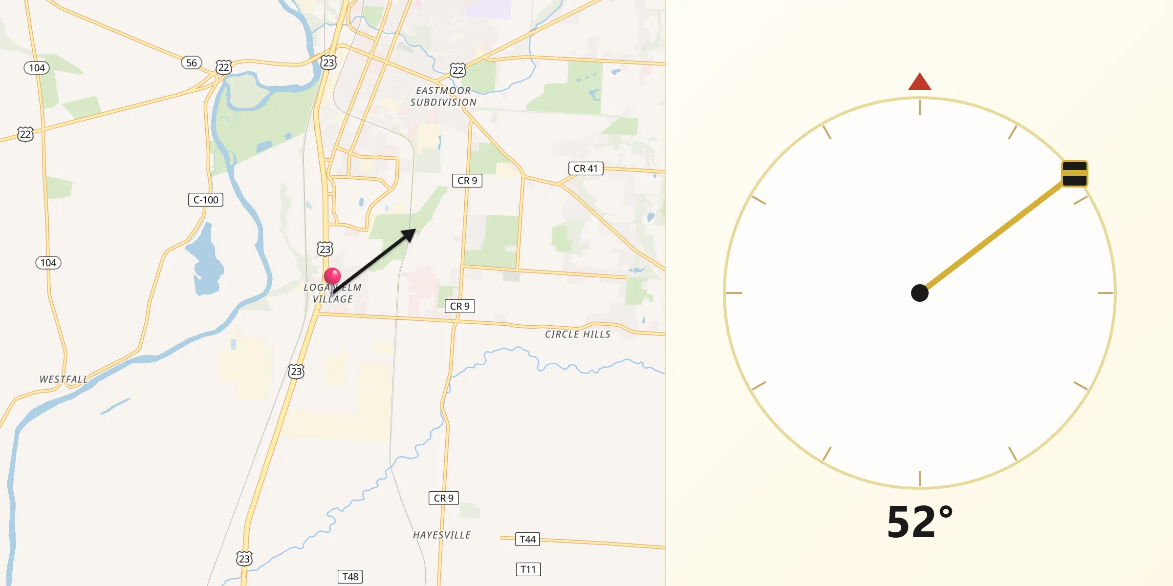 Qibla Direction from Logan Elm Village