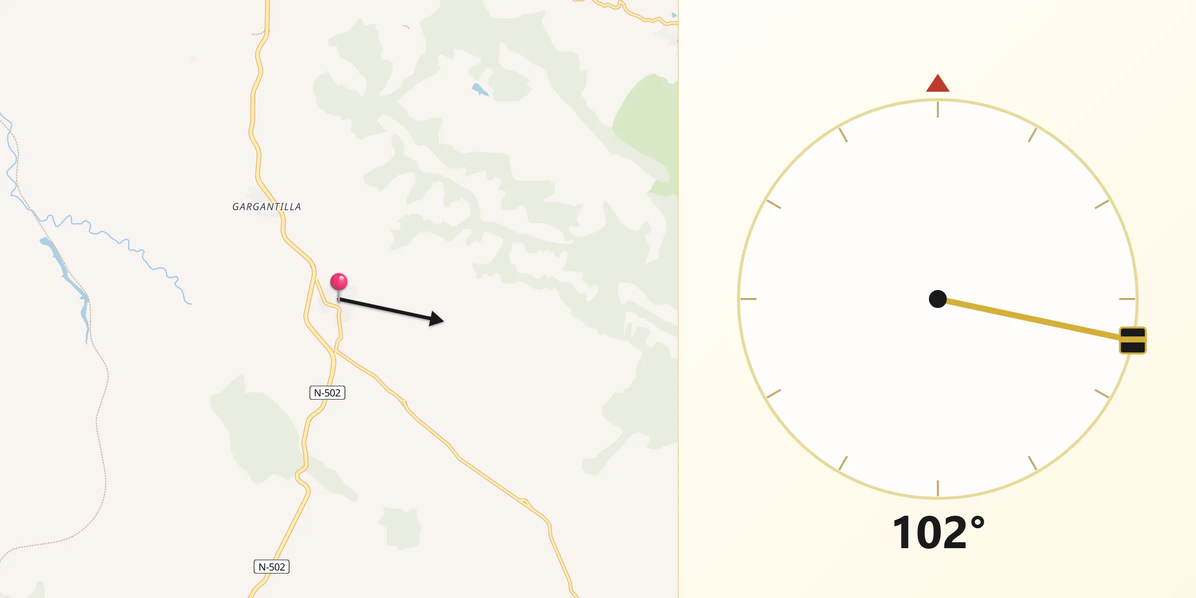 Dirección de la Qibla desde Sevilleja de la Jara