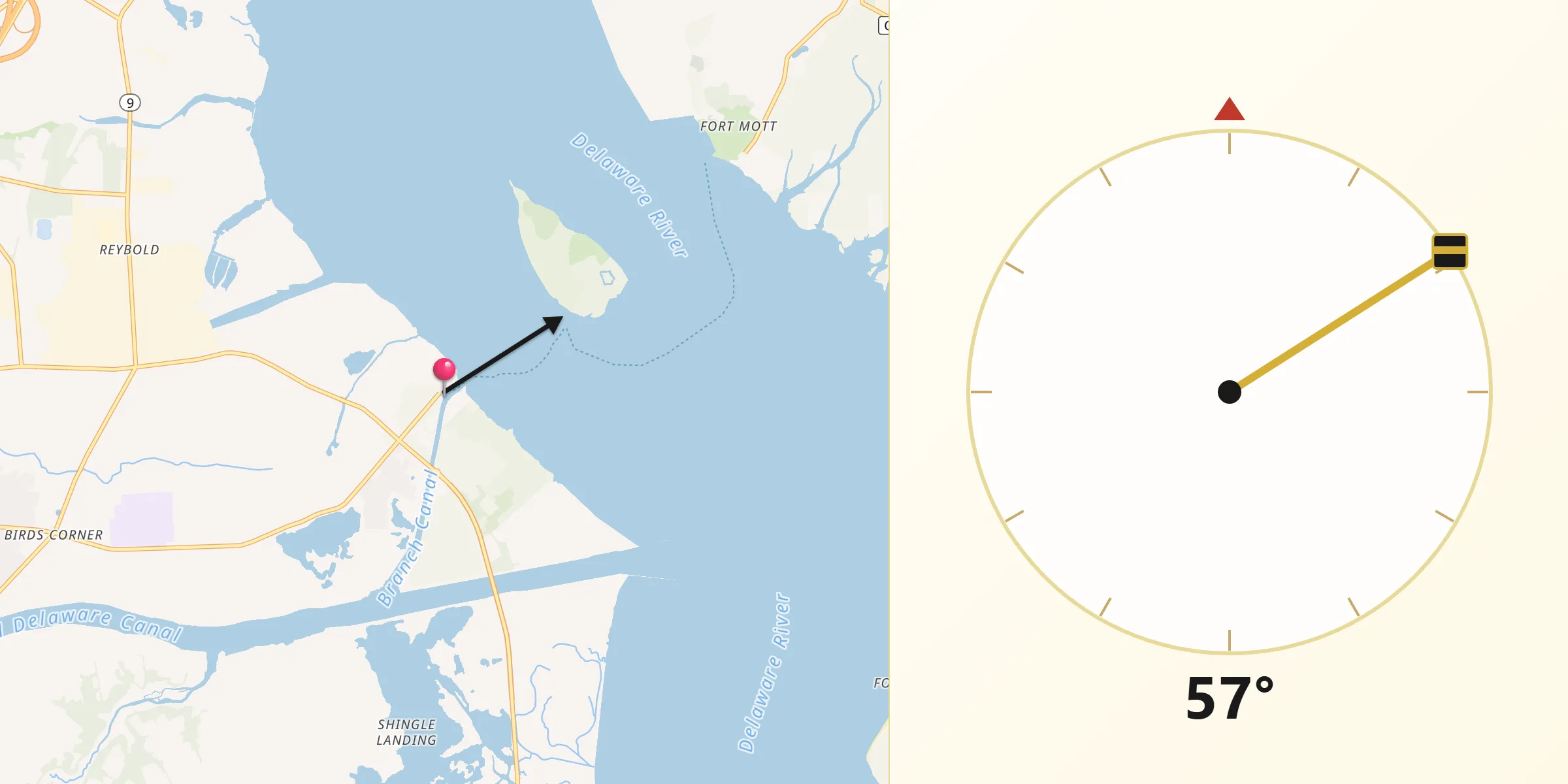 Qibla Direction from Delaware City