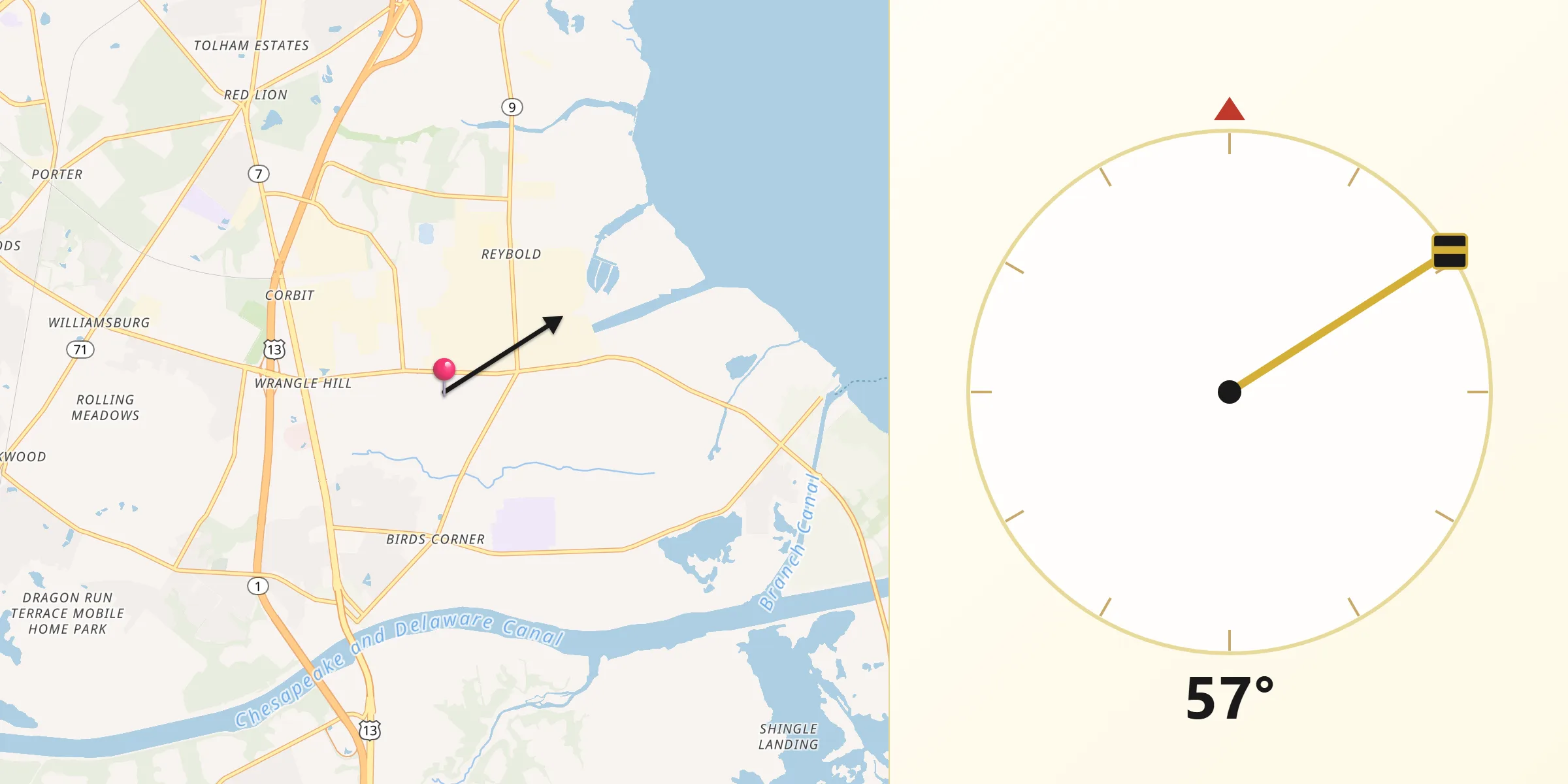 Qibla Direction from New Castle County