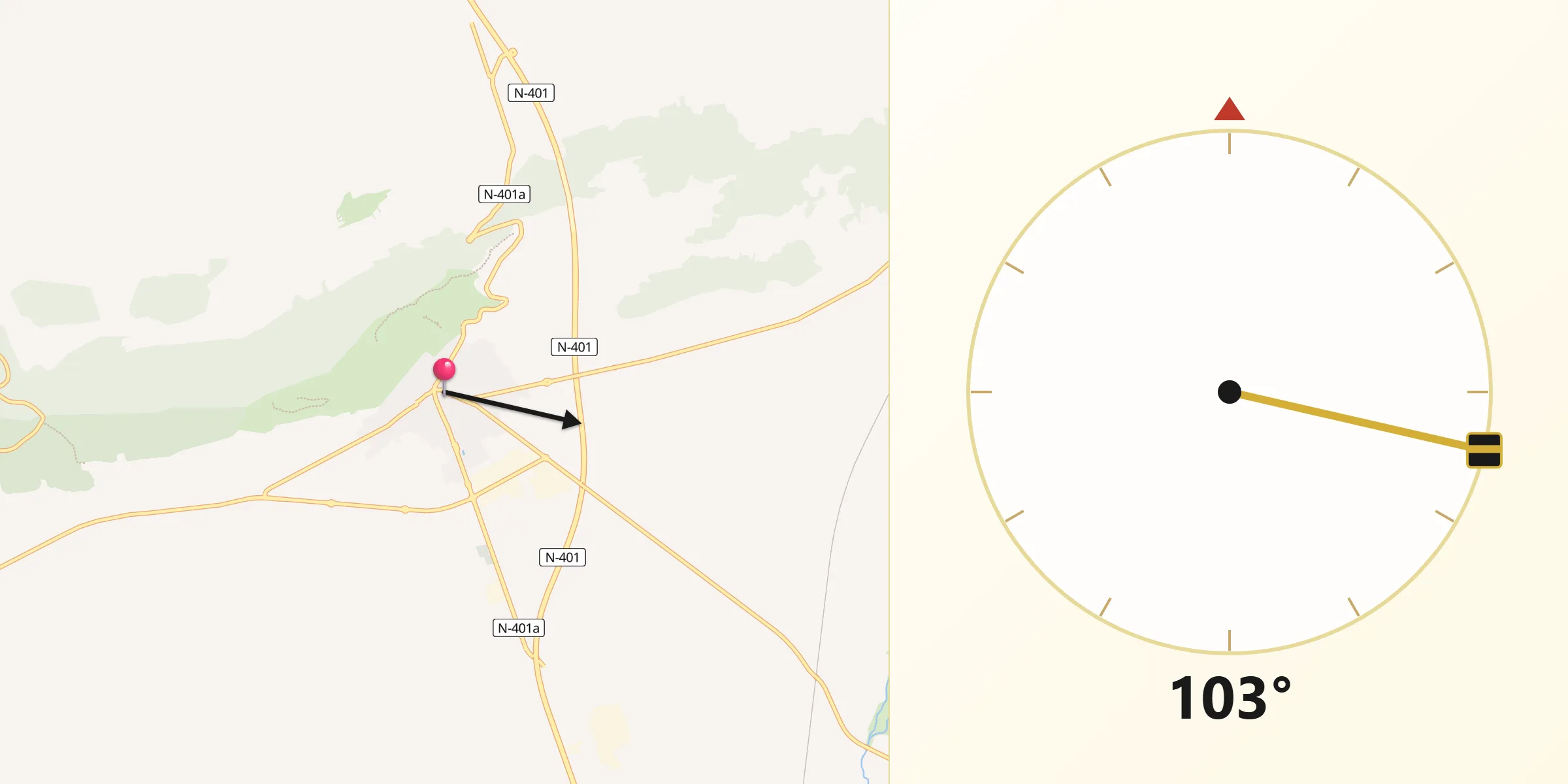 Dirección de la Qibla desde Yébenes Los