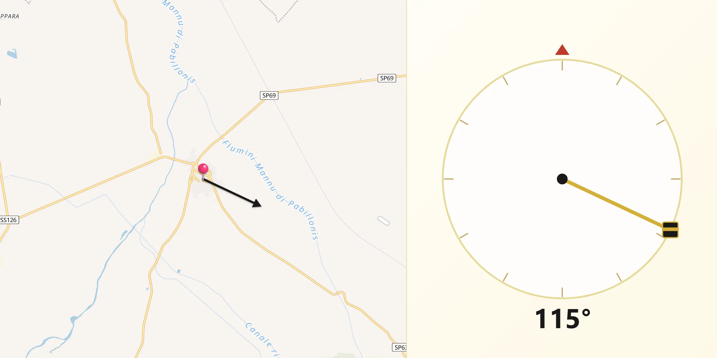 Direzione della Qibla da Pabillonis