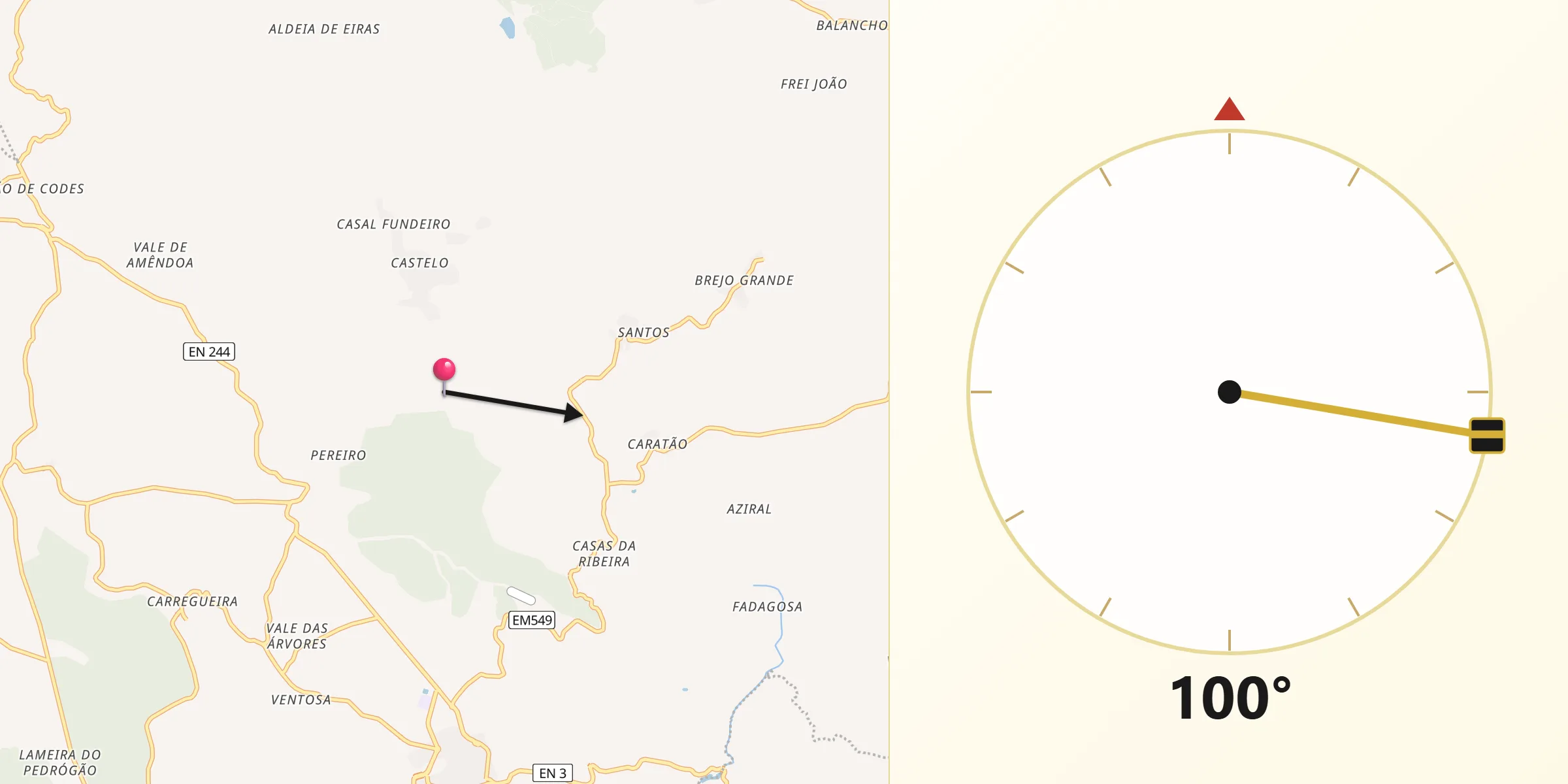 Direção da Qibla a partir de Mação
