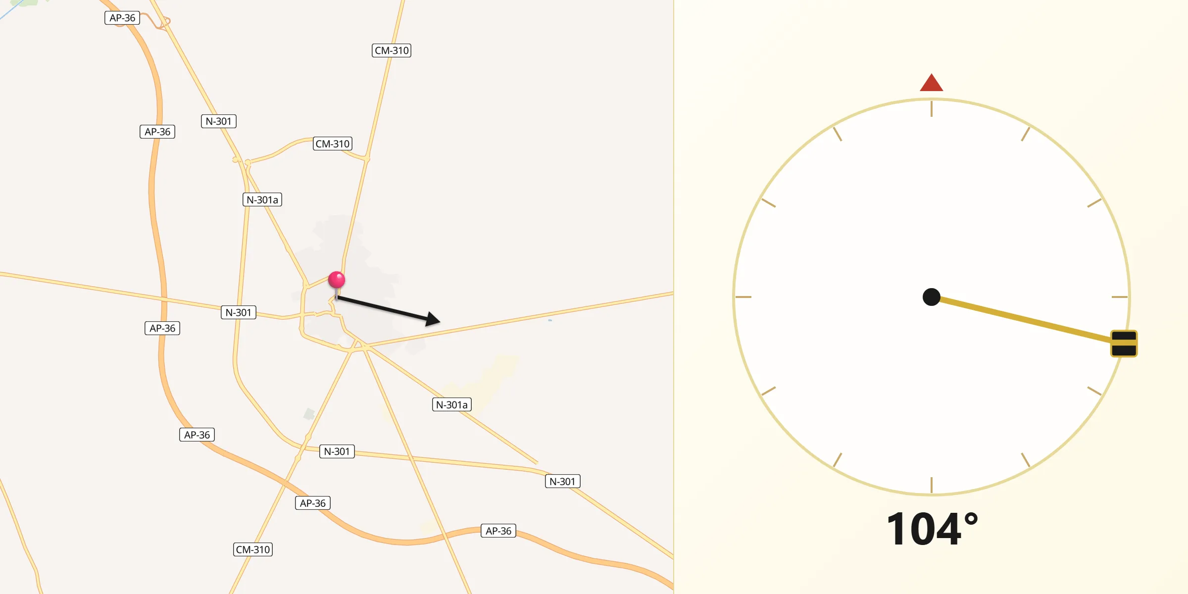 Dirección de la Qibla desde Quintanar de la Orden