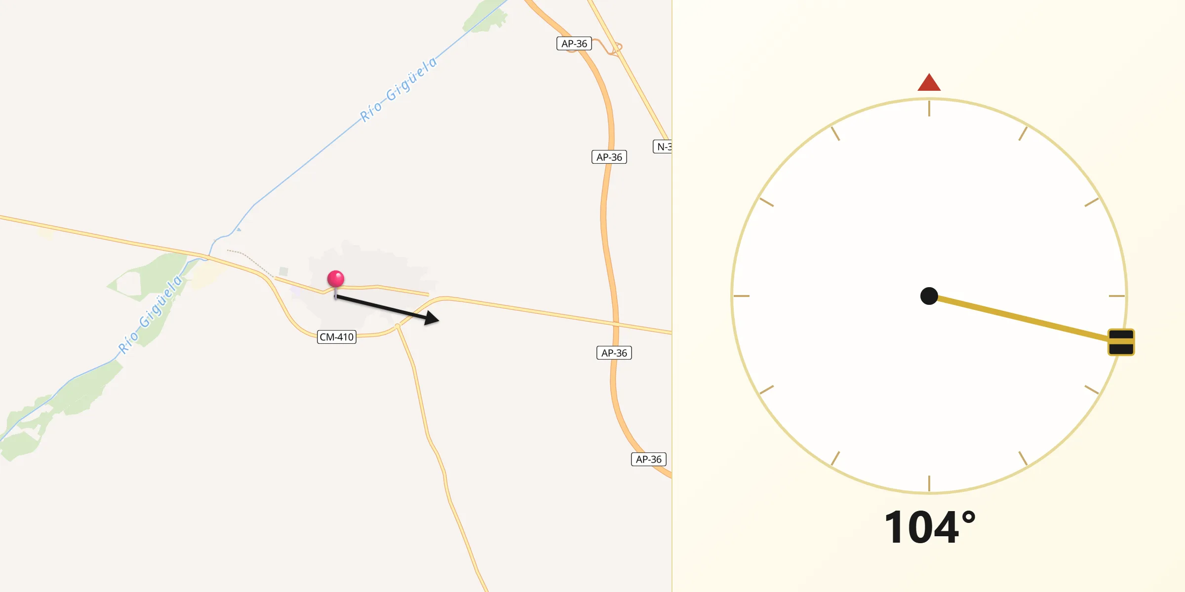 Dirección de la Qibla desde La Puebla de Almoradiel