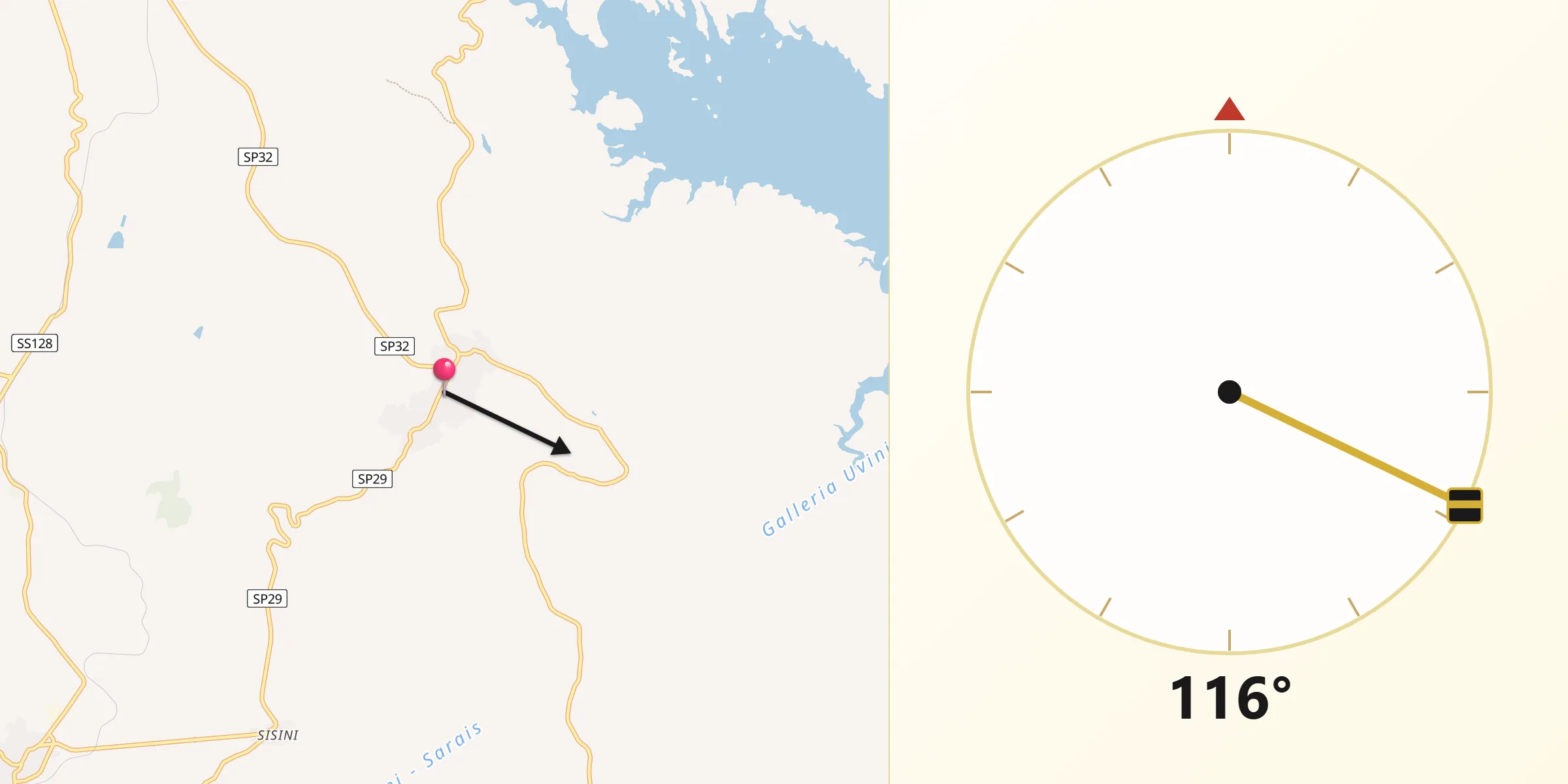 Direzione della Qibla da Siurgus Donigala