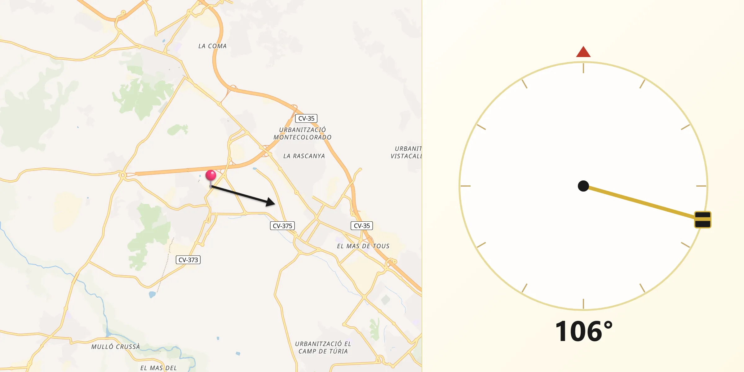 Dirección de la Qibla desde Benaguasil