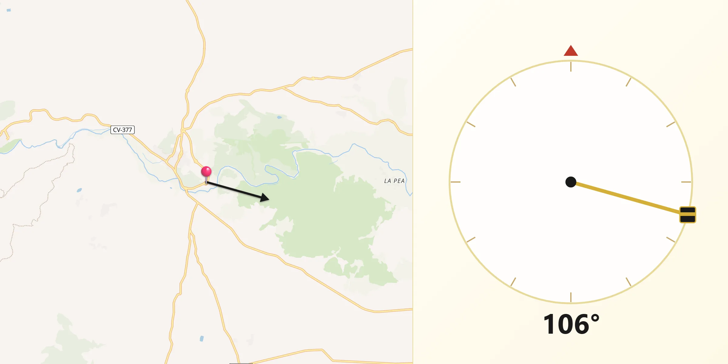 Dirección de la Qibla desde Pedralba