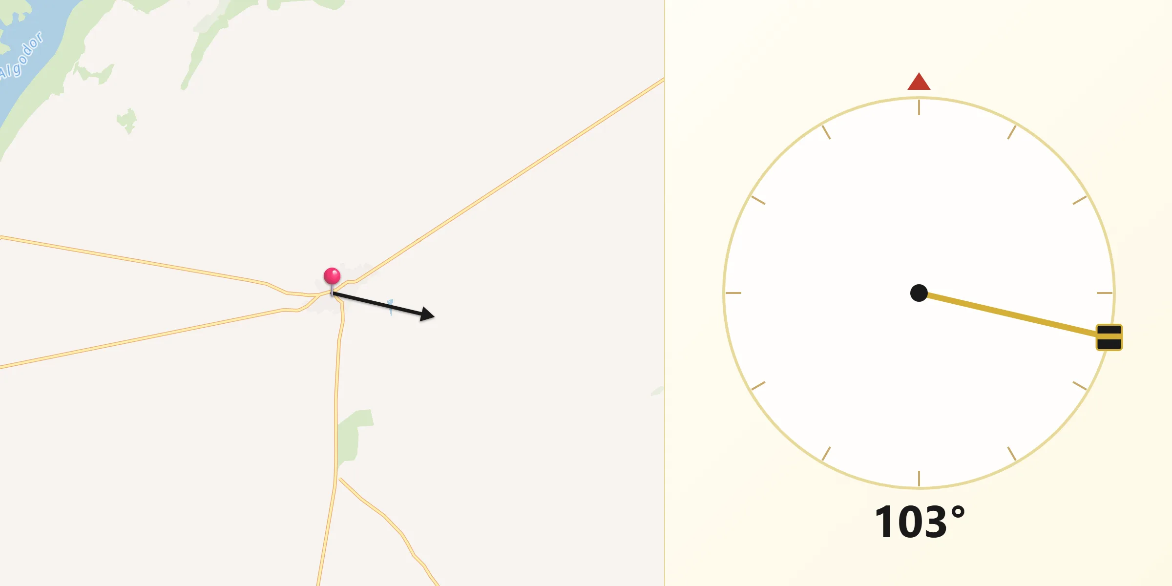 Dirección de la Qibla desde Turleque