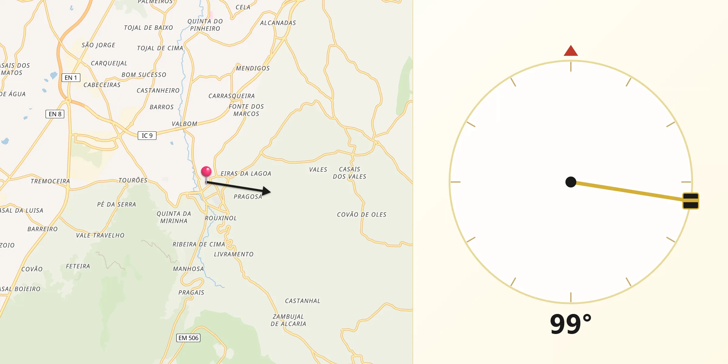 Direção da Qibla a partir de Porto de Mós