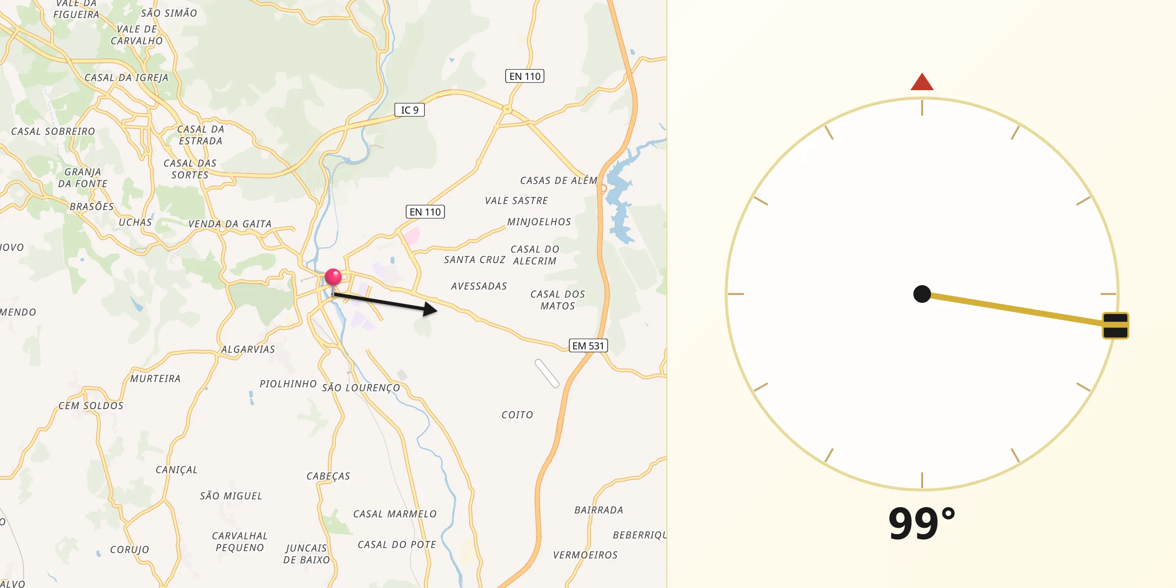Direção da Qibla a partir de Tomar