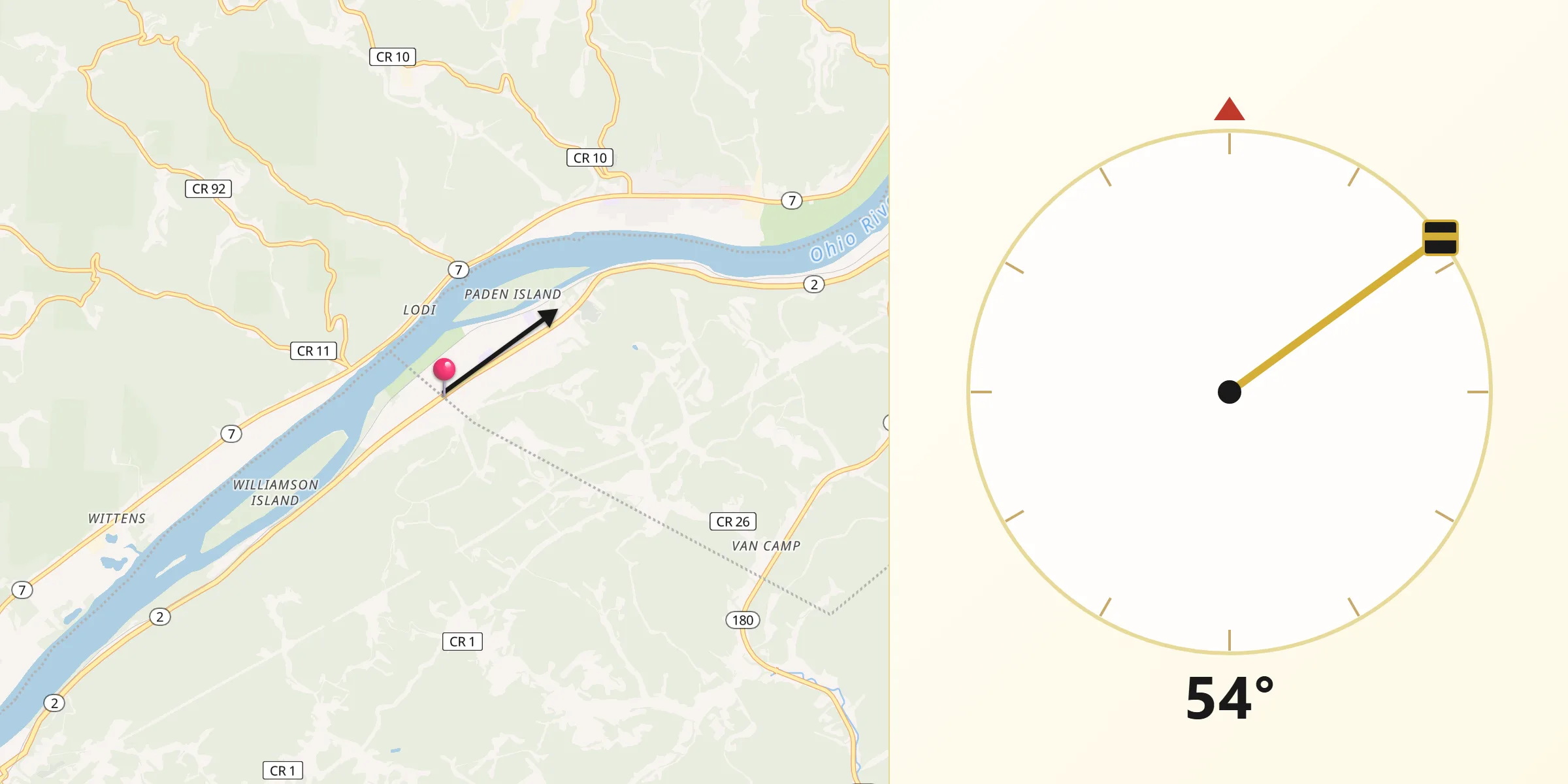 Qibla Direction from Paden City
